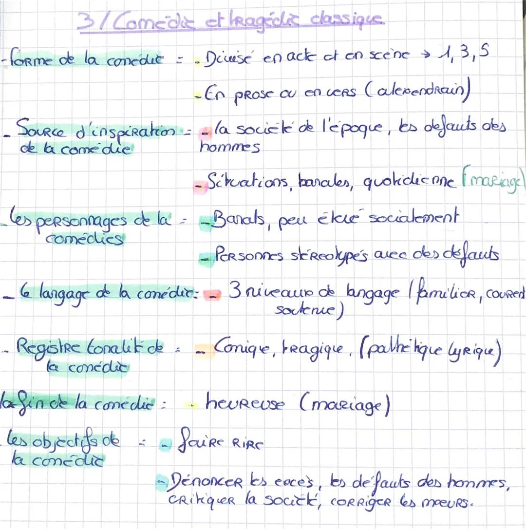 • La tragédie classique.
• 3 grands dramaturge du 17
- Molière (comedie)
Corneille (comedie-tragedie - FRajce - comédie)
- Racine (tragédie)