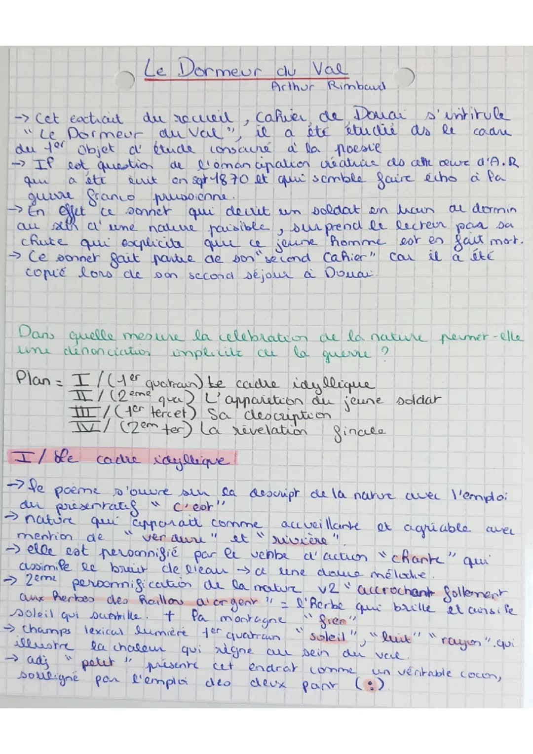 Analyse lineaire Dormeur du val