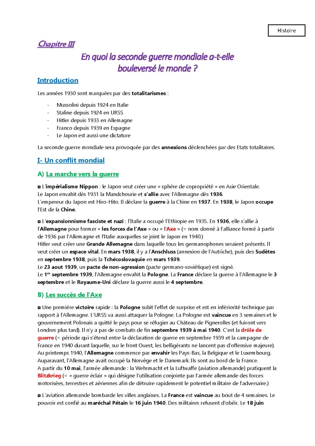 Les conséquences de la Seconde Guerre mondiale : PDF et révisions terminale