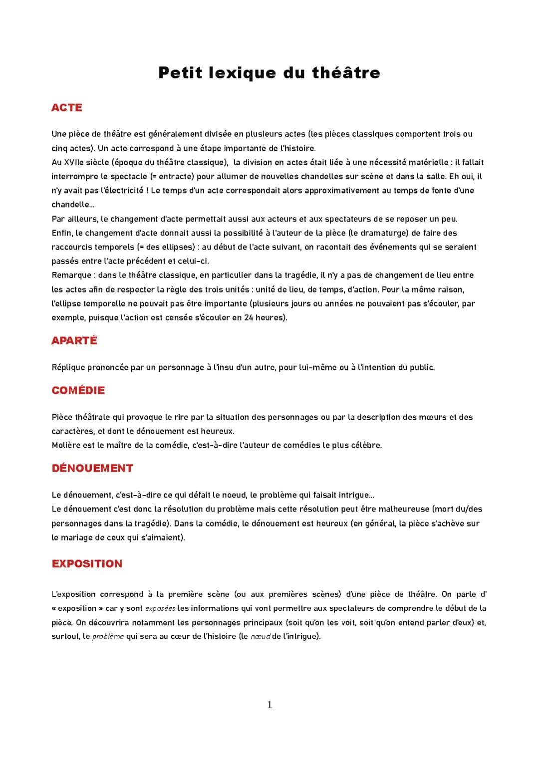 Vocabulaire du théâtre ! 