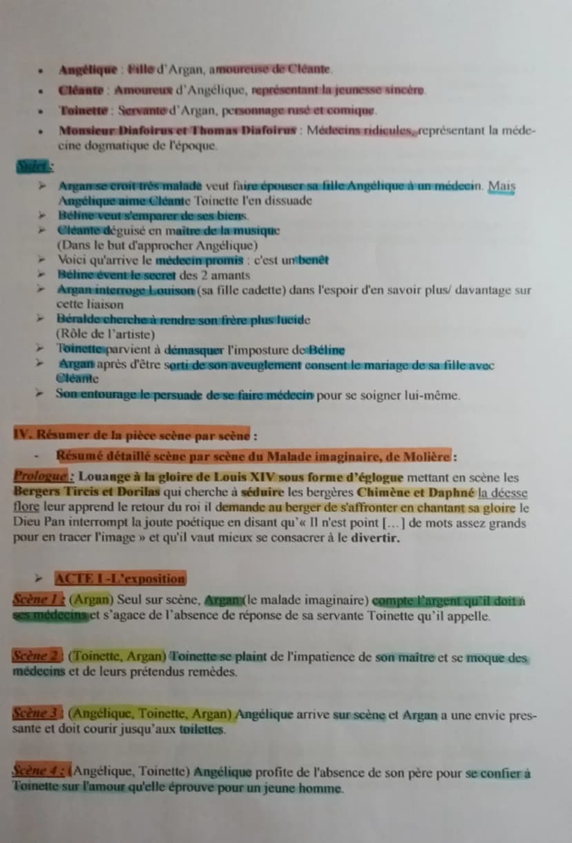 Fiche de Révision Complète : "Le Malade imaginaire" de Molière
1. Contexte de l'Euvre
•
•
•
Auteur: Jean-Baptiste Poquelin, dit Molière
° Né