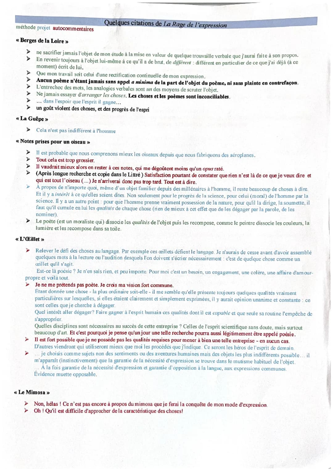 ⚠️BAC Français : Citations La Rage de l’expression, Ponge