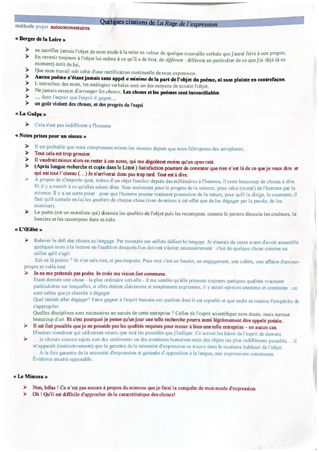 Quelques citations de La Rage de l'expression
méthode projet autocommentaires
<< Berges de la Loire >>>
>
ne sacrifier jamais l'objet de mon