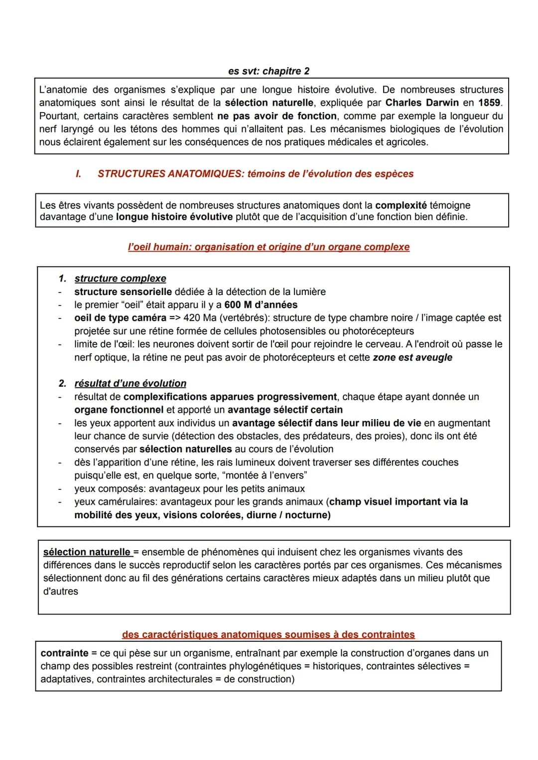 es svt: chapitre 2
L'anatomie des organismes s'explique par une longue histoire évolutive. De nombreuses structures
anatomiques sont ainsi l
