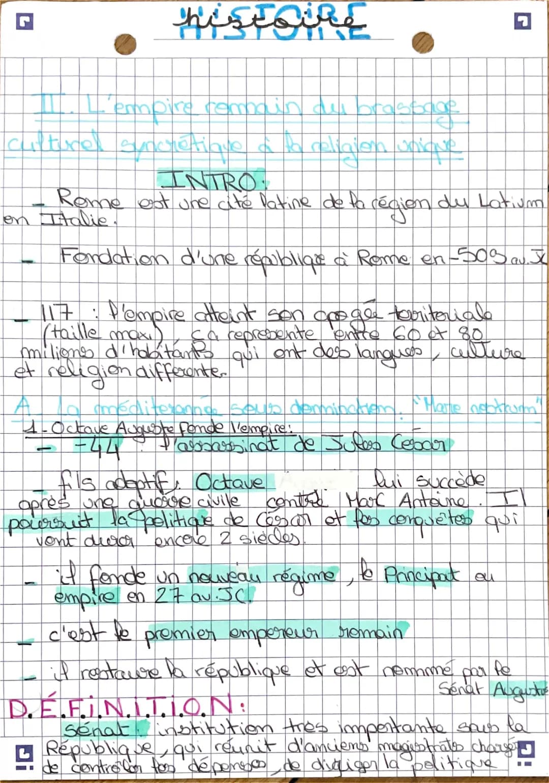 La République romaine et Octave Auguste - Résumé et Dates Importantes