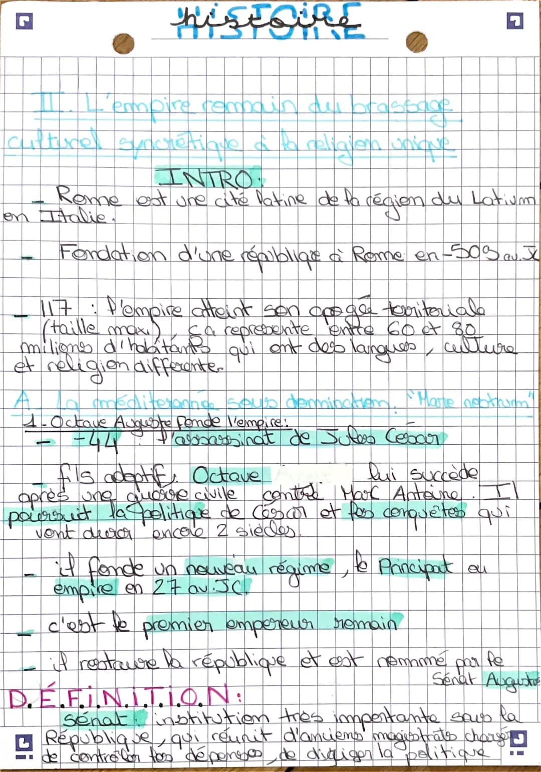 HISTOIRE
II. L'empire remain du brassage
culturel suncrétione of the relaten unique
INTRO.
Rome est une até latine de la région du Latium
Fo