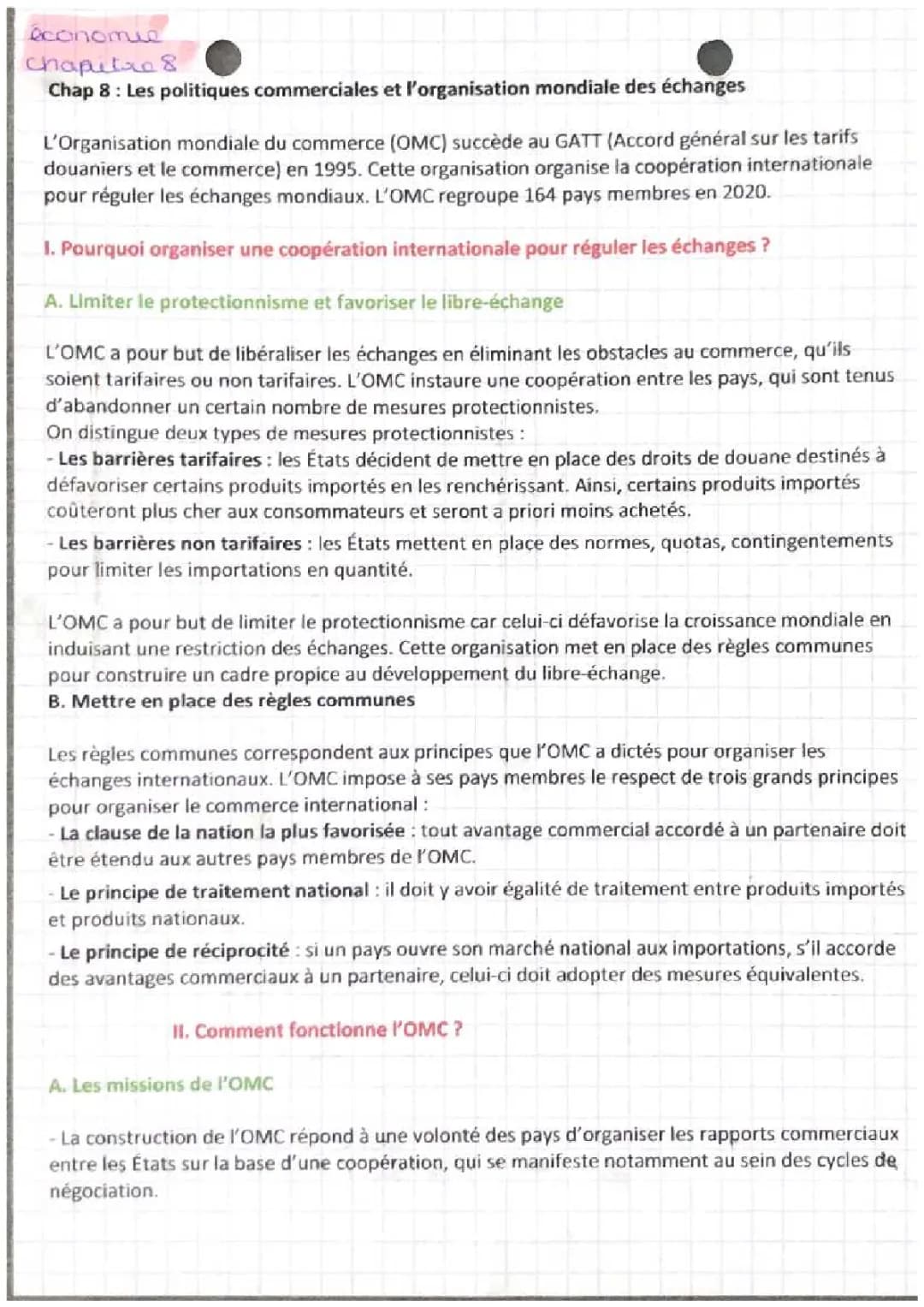 Économie : chapitre 8 les politiques commerciales et organisations mondiale des échanges 