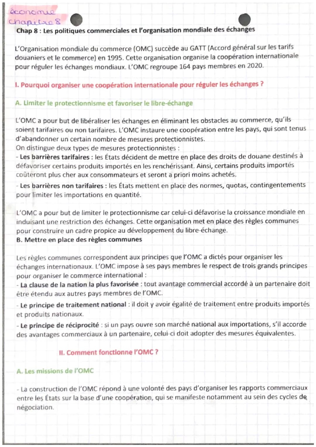économie
chapitre 8
Chap 8: Les politiques commerciales et l'organisation mondiale des échanges
L'Organisation mondiale du commerce (OMC) su