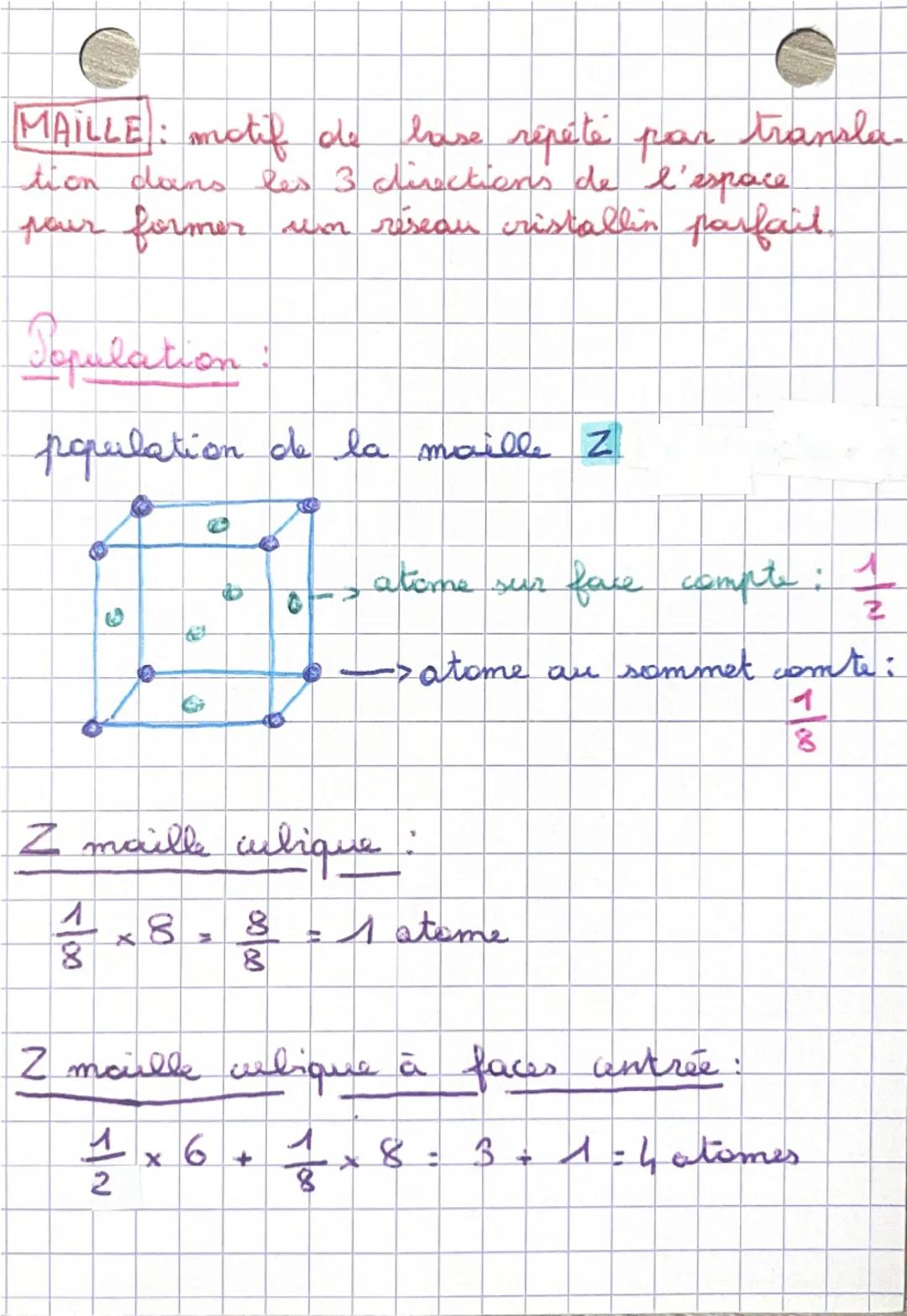 Les cristaux, maidle cubique

Maille cubique:

$a \rightarrow$ grandeur maille d'un cristal
$I$ longueur d'une arête

$a: 2R$
$R = \frac{a}{