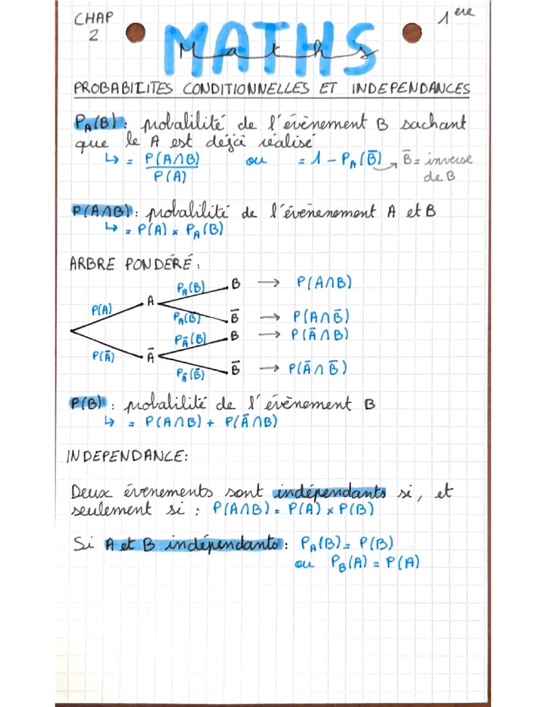 Probabilités conditionnelles et indépendances 