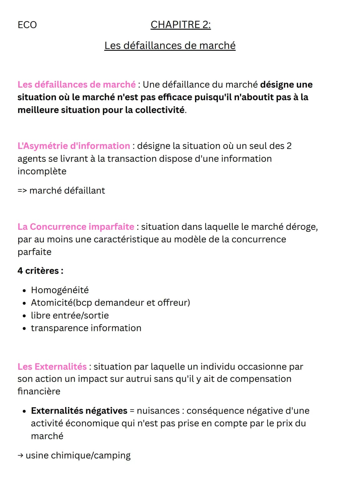 ECO
Les défaillances de marché : Une défaillance du marché désigne une
situation où le marché n'est pas efficace puisqu'il n'aboutit pas à l
