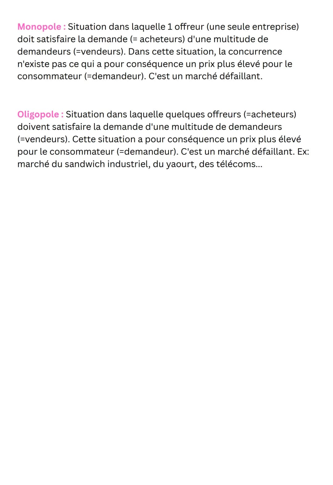 ECO
Les défaillances de marché : Une défaillance du marché désigne une
situation où le marché n'est pas efficace puisqu'il n'aboutit pas à l