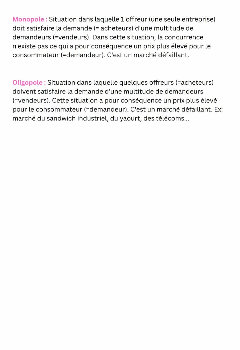 ECO
Les défaillances de marché : Une défaillance du marché désigne une
situation où le marché n'est pas efficace puisqu'il n'aboutit pas à l