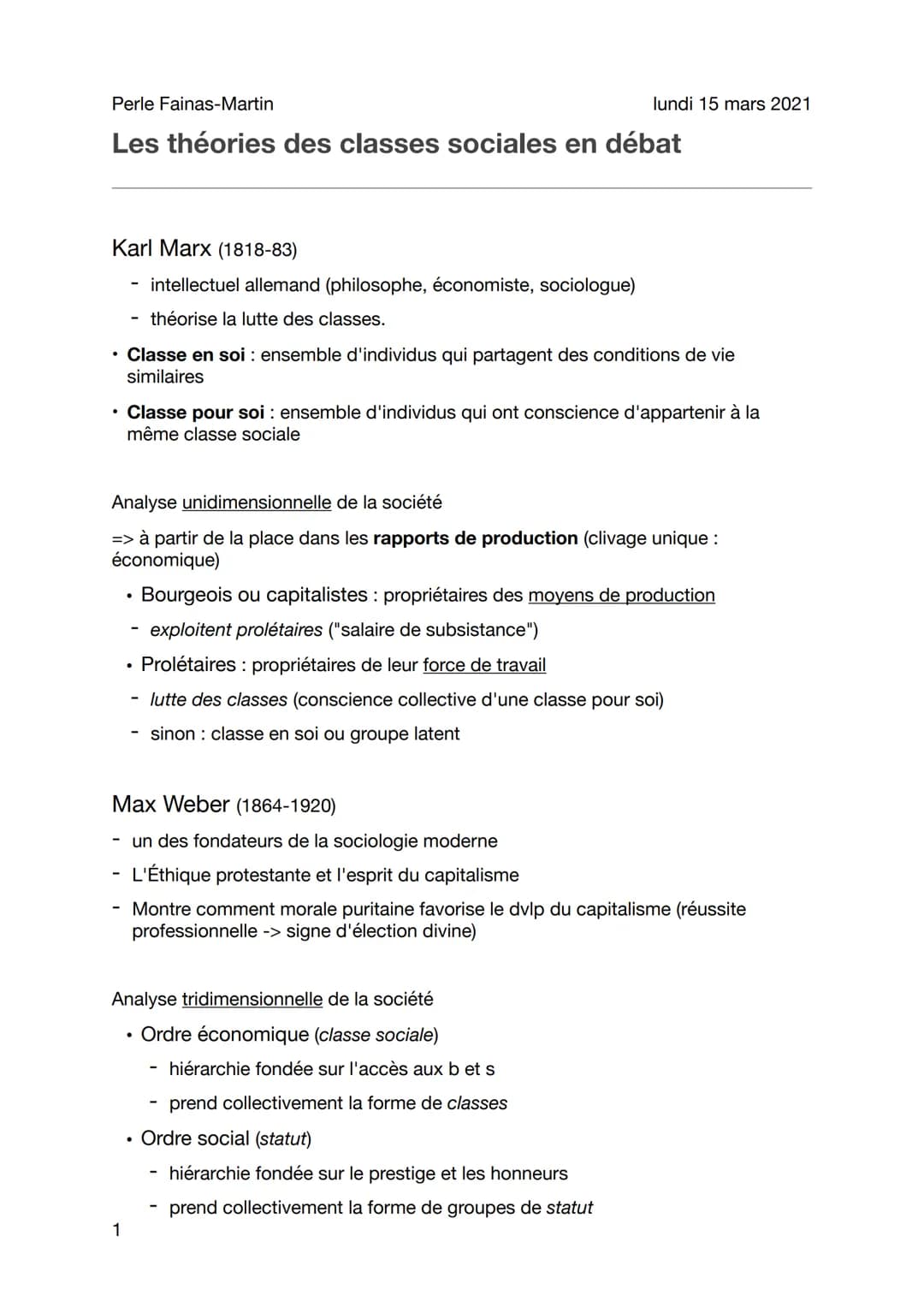 Perle Fainas-Martin
Les théories des classes sociales en débat
Karl Marx (1818-83)
intellectuel allemand (philosophe, économiste, sociologue