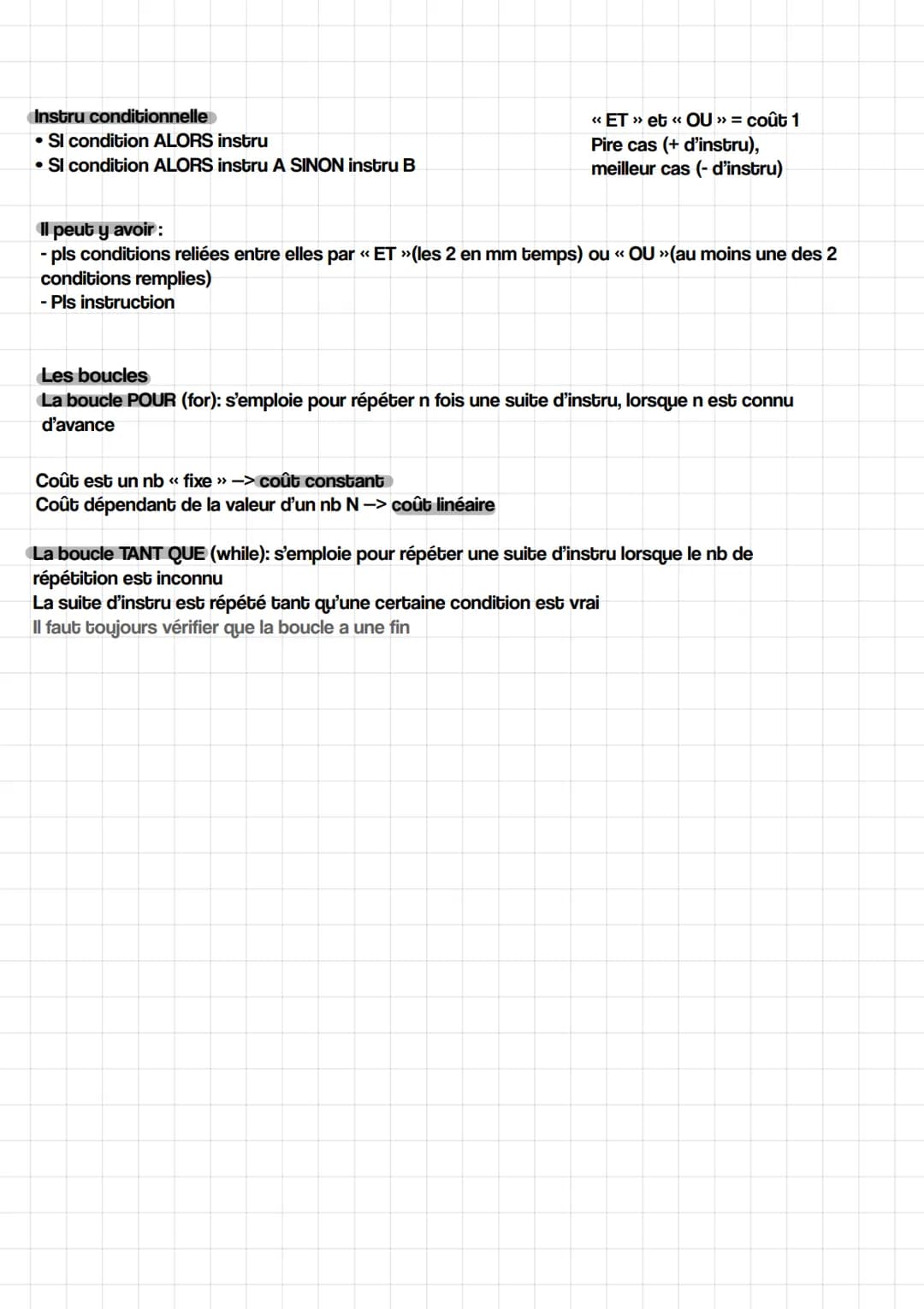 Instru conditionnelle
• Sl condition ALORS instru
. SI condition ALORS instru A SINON instru B
«<ET » et « OU »> = coût 1
Pire cas (+ d'inst
