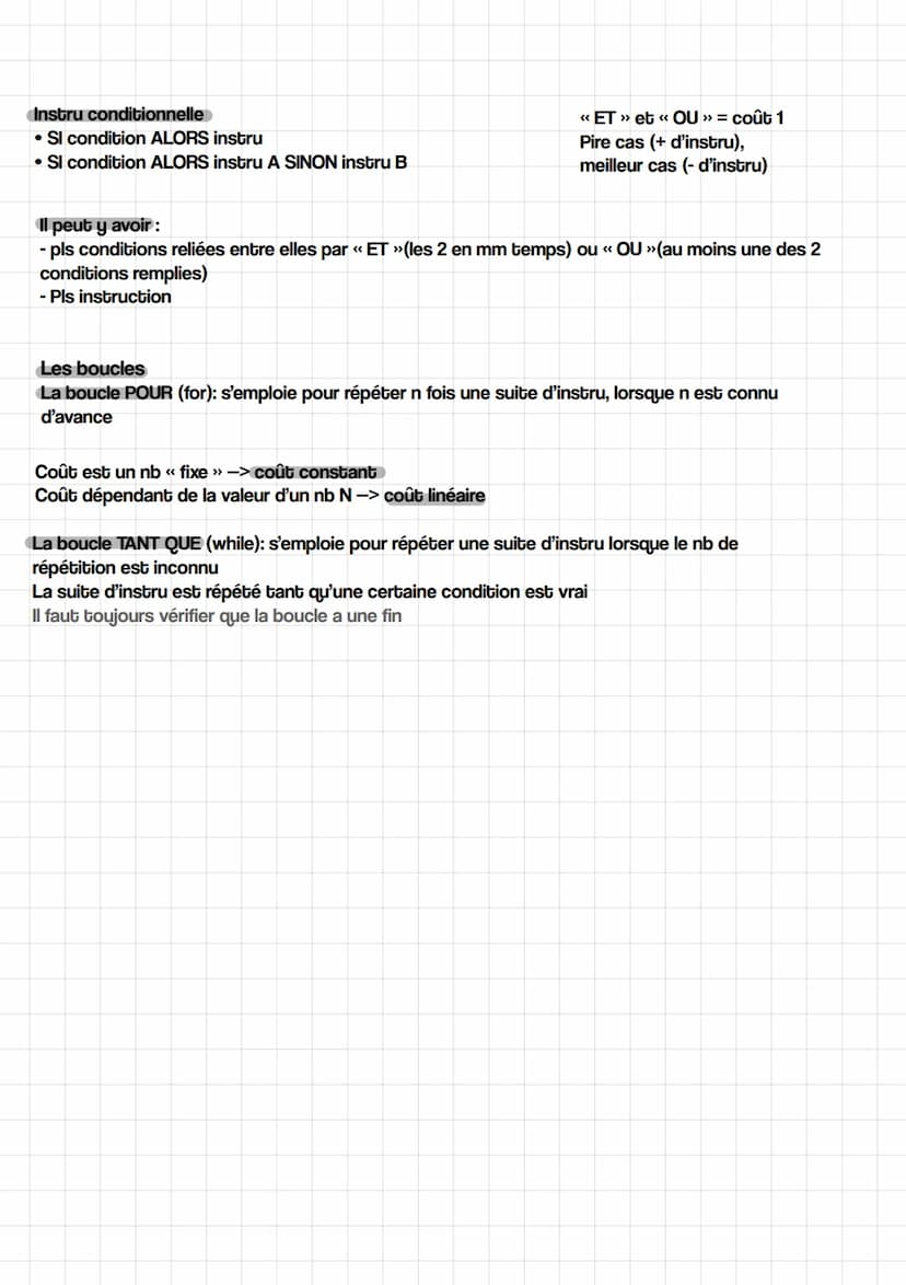 Instru conditionnelle
• Sl condition ALORS instru
. SI condition ALORS instru A SINON instru B
«<ET » et « OU »> = coût 1
Pire cas (+ d'inst