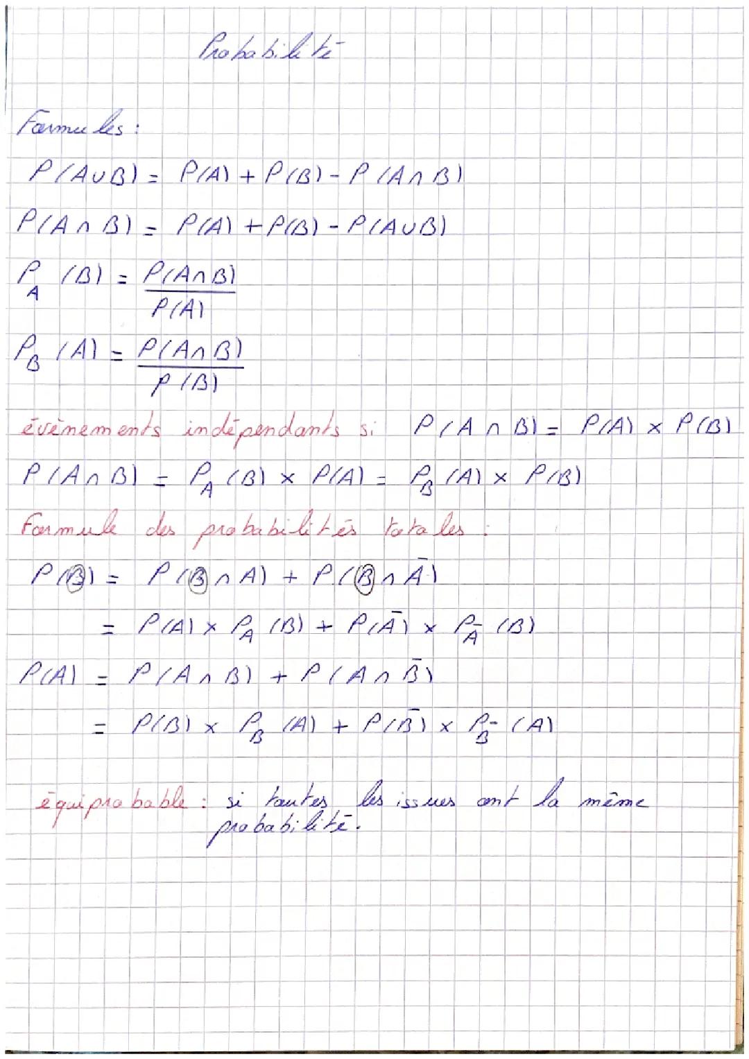Fiche sur les Probabilités 