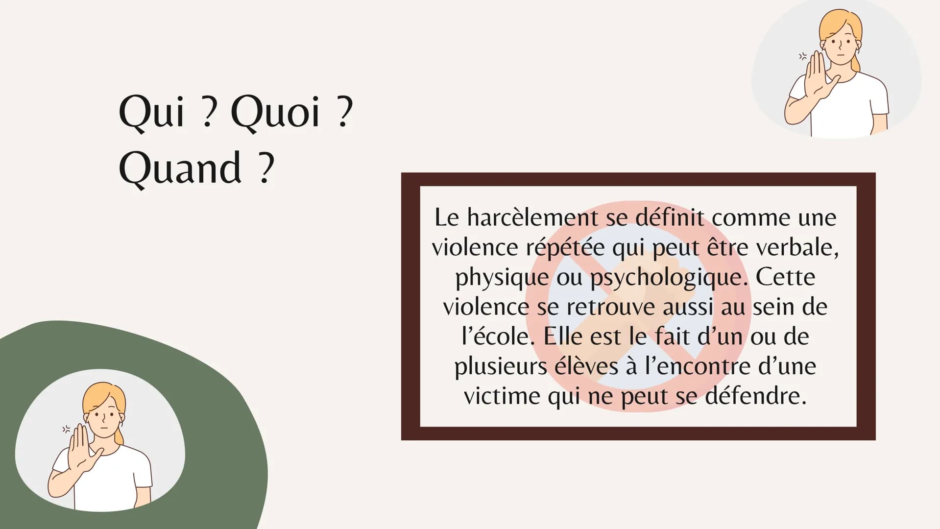 MJ²
Luttons contre le
harcèlement scolaire
"à plusieurs, on est plus forts contre le harcèlement scolaire"
» "
Qui ? Quoi ?
Quand ?
Le harcè
