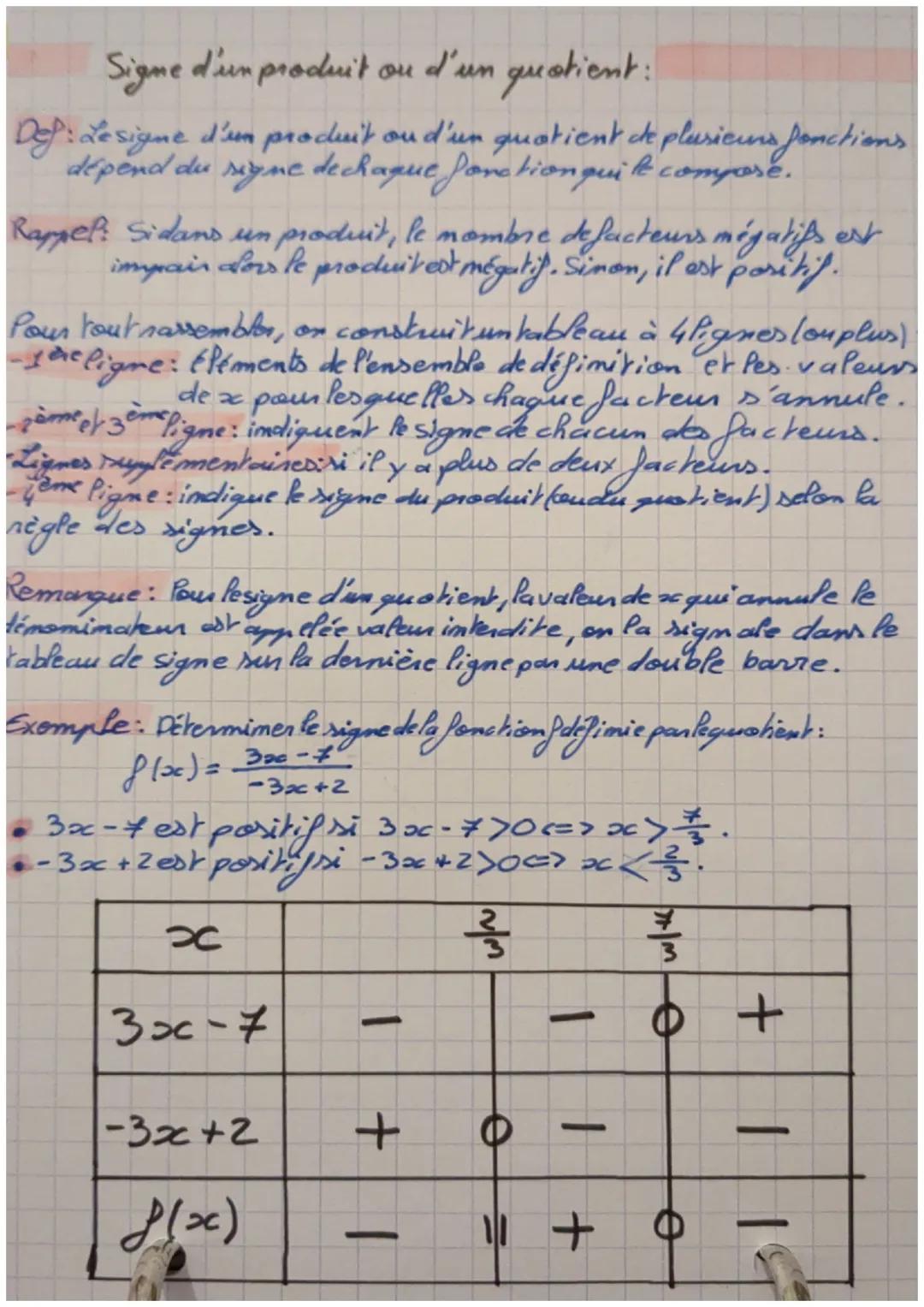 # Signe d'une
fonction

Sigme d'une fonction:

Def: Étudier le signe d'une fonction $f(x)$ revient à
déterminer les valeurs de $x$ pour lesq