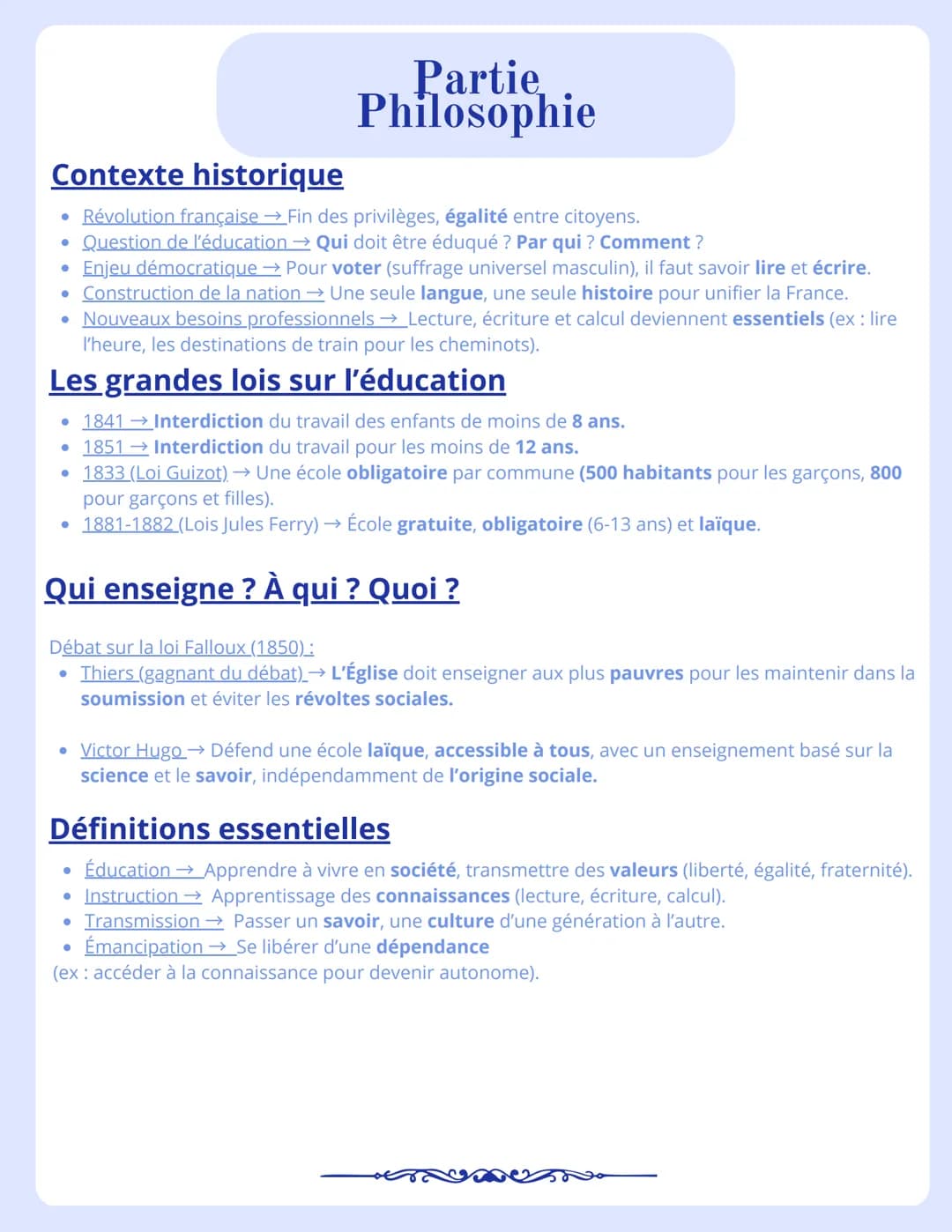 --- OCR Start ---
Éducation,
Transmission,
Emancipation
Définitions
• Éducation: Formation d'une personne (enfant, adolescent) pour l'aider 