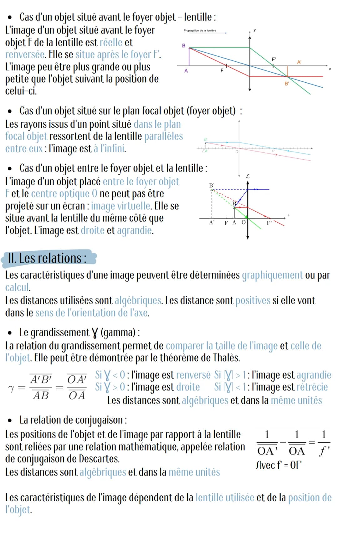 
<h2 id="caractristiquesduneimageoptique">Caractéristiques d'une image optique</h2>
<p>Les rappels sur les lentilles :<br />
Une lentille es