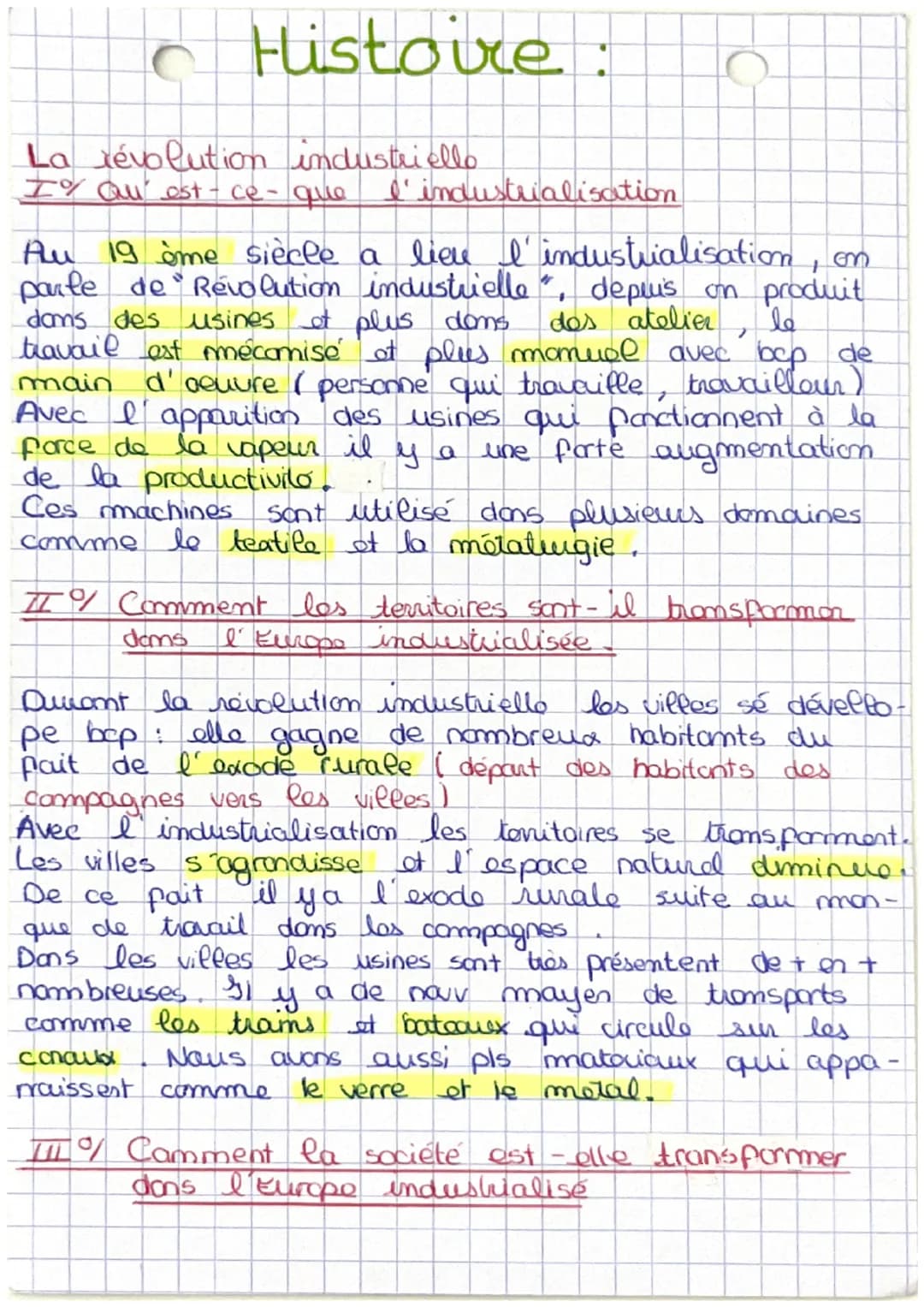 # Histoire :

La révolution industriello
I% Qu'est-ce-que l'industrialisation

Au 19 ème siècle a lieu l'industrialisation, on
parle de Révo