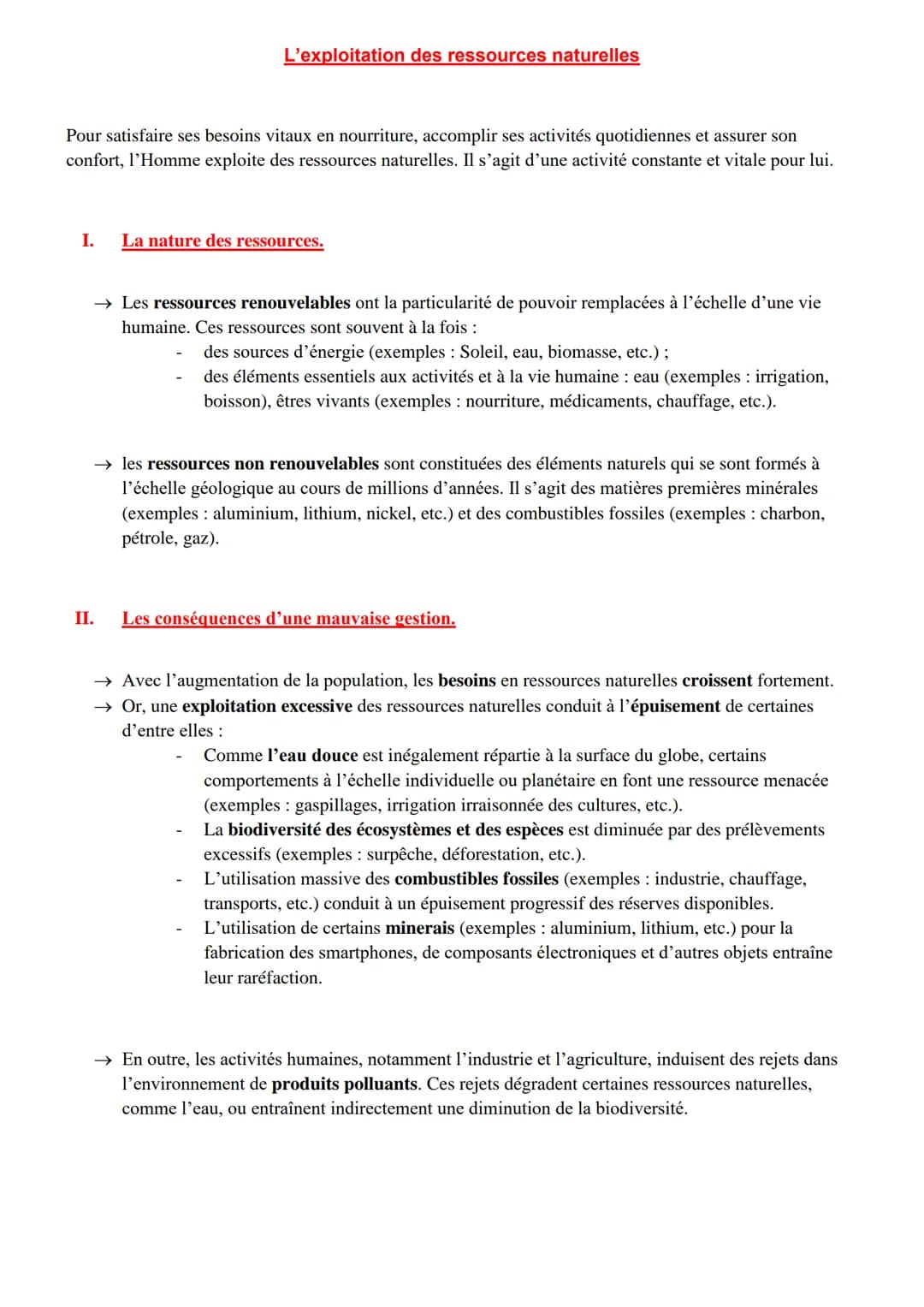 Pour satisfaire ses besoins vitaux en nourriture, accomplir ses activités quotidiennes et assurer son
confort, l'Homme exploite des ressourc