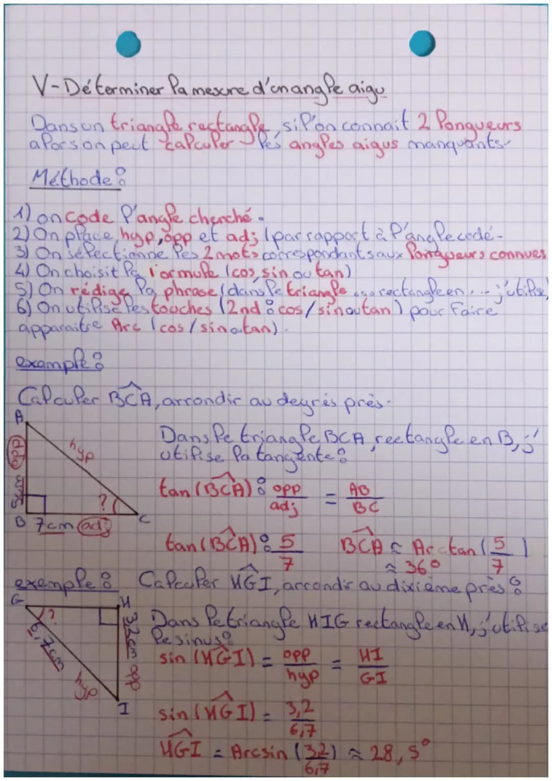 MATHS
Cosinus, sinus, tangente d'un angle aigu
I-Vocabulaire
A
B [AB] côté ad acent
hypothenuse [CBS
[AB] côte opposé
II-Formules trigonomét