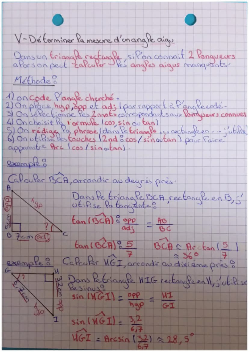 MATHS
Cosinus, sinus, tangente d'un angle aigu
I-Vocabulaire
A
B [AB] côté ad acent
hypothenuse [CBS
[AB] côte opposé
II-Formules trigonomét