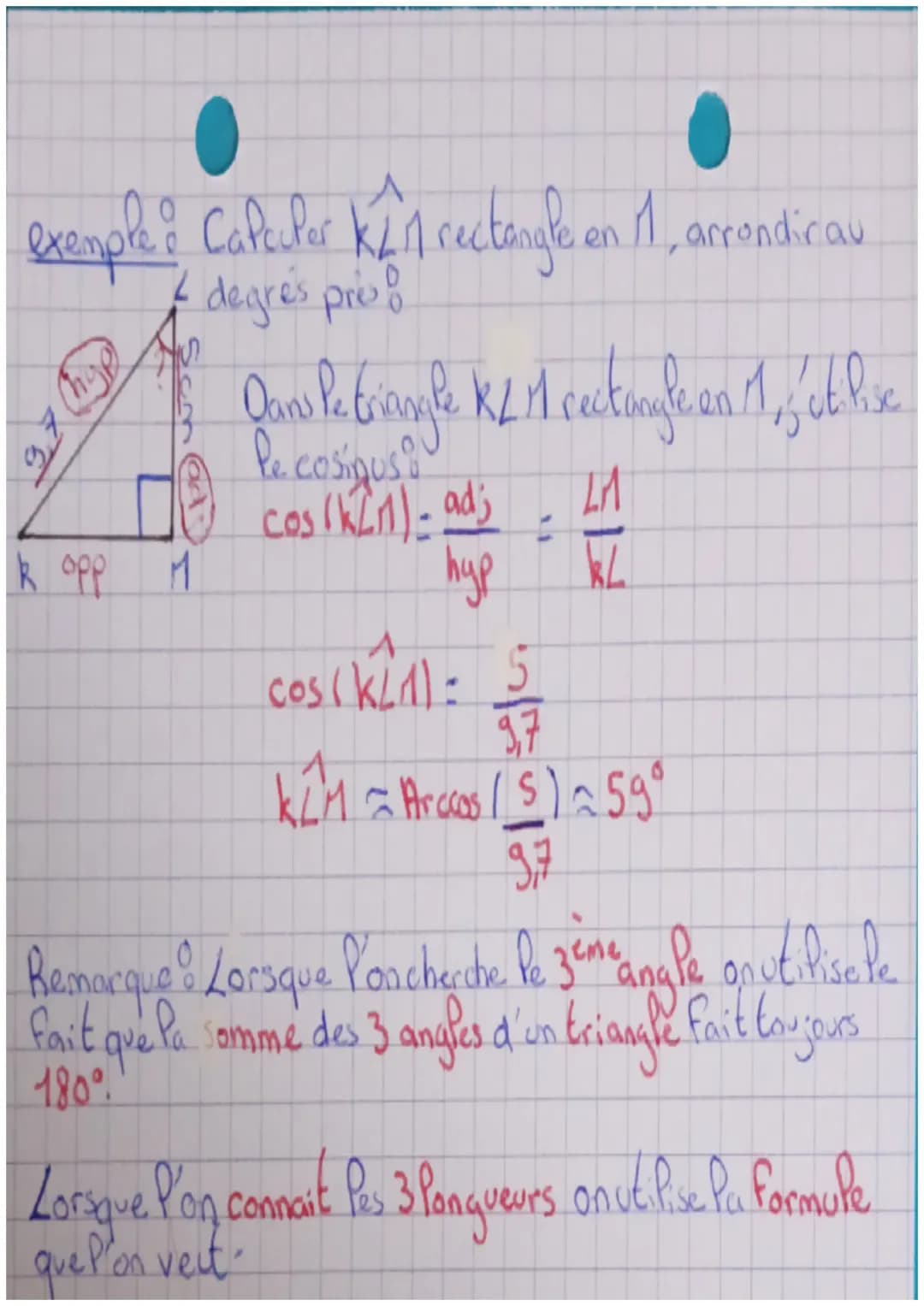 MATHS
Cosinus, sinus, tangente d'un angle aigu
I-Vocabulaire
A
B [AB] côté ad acent
hypothenuse [CBS
[AB] côte opposé
II-Formules trigonomét