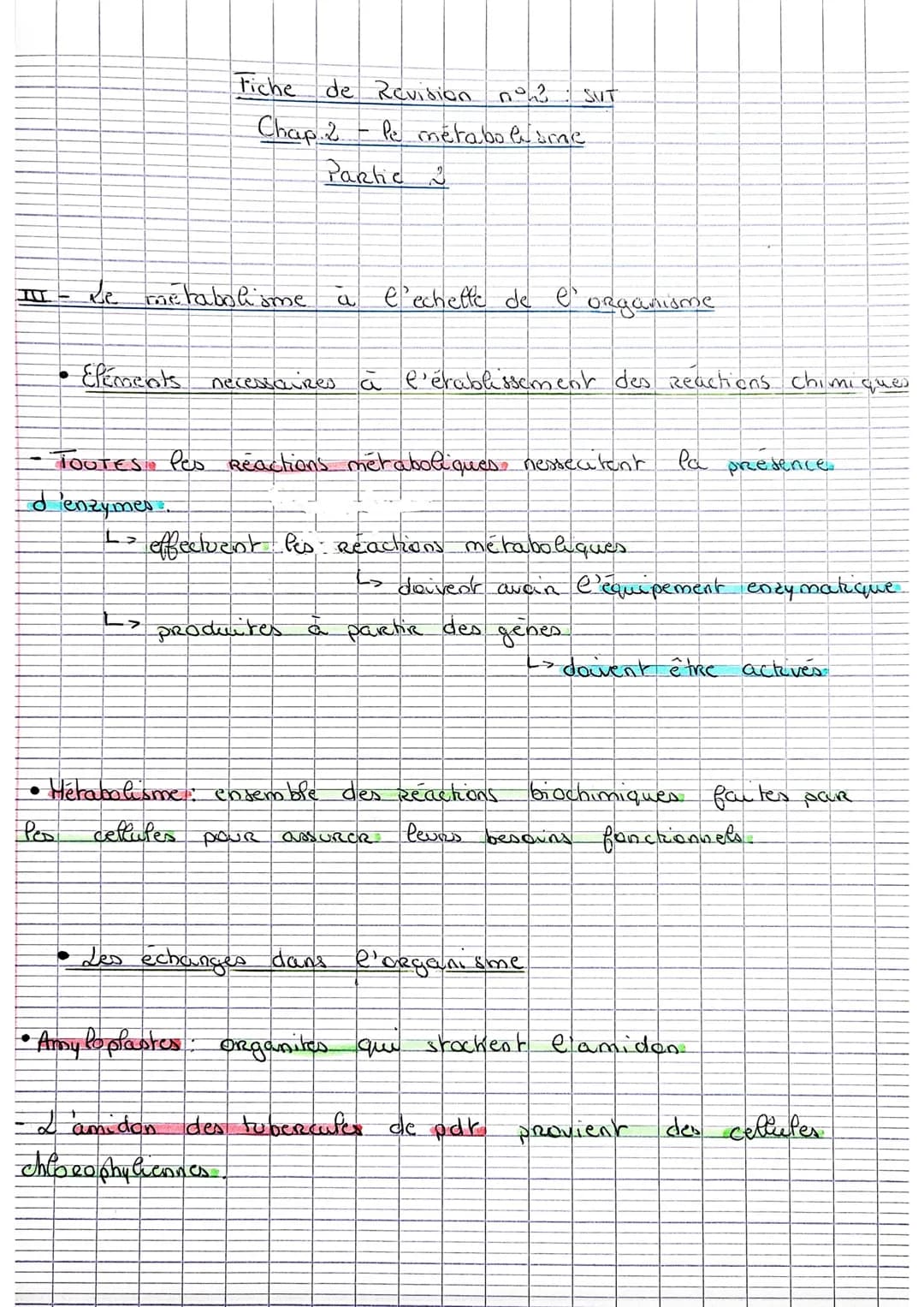 Fiche de Revision n°2 SUT
Chap. 2 le metabolisme
I-va Respiration cellulaire
• Reaction de la Respiration cellulare: C6 H12 O6 + 602 - 6 CO₂
