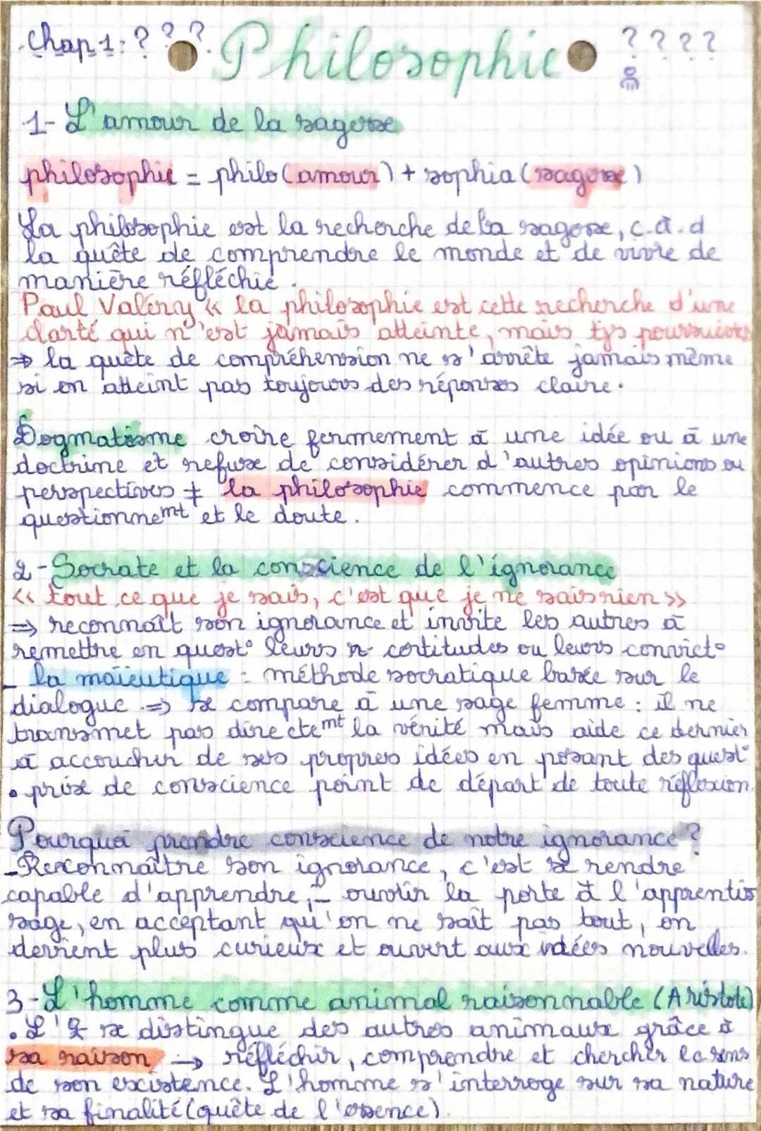 chaps: ??. Philosophic● ????
1- L'amour de la sagesse
philosophie = philo Camour) + sophia (sagere)
La philosophie est la recherche de la sa