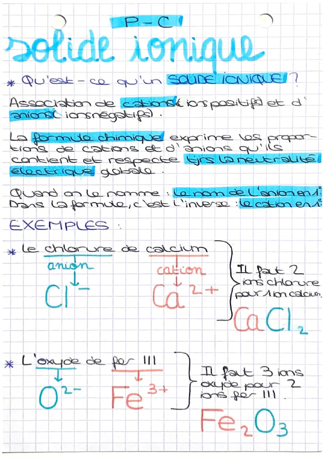 P-C
# solide ionique
* Qu'est-ce qu'un SOUDE IONIQUE?

Association de cationstion positifs et d'
anions cionnégatifs) .

La formule chimique