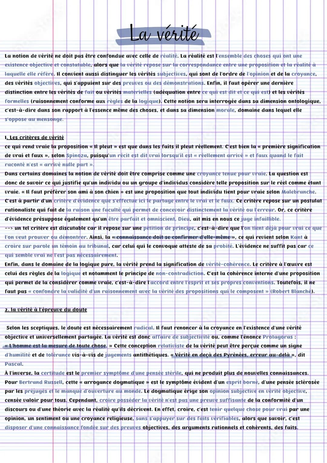 La vérité en philosophie terminale - Fiche de révision PDF