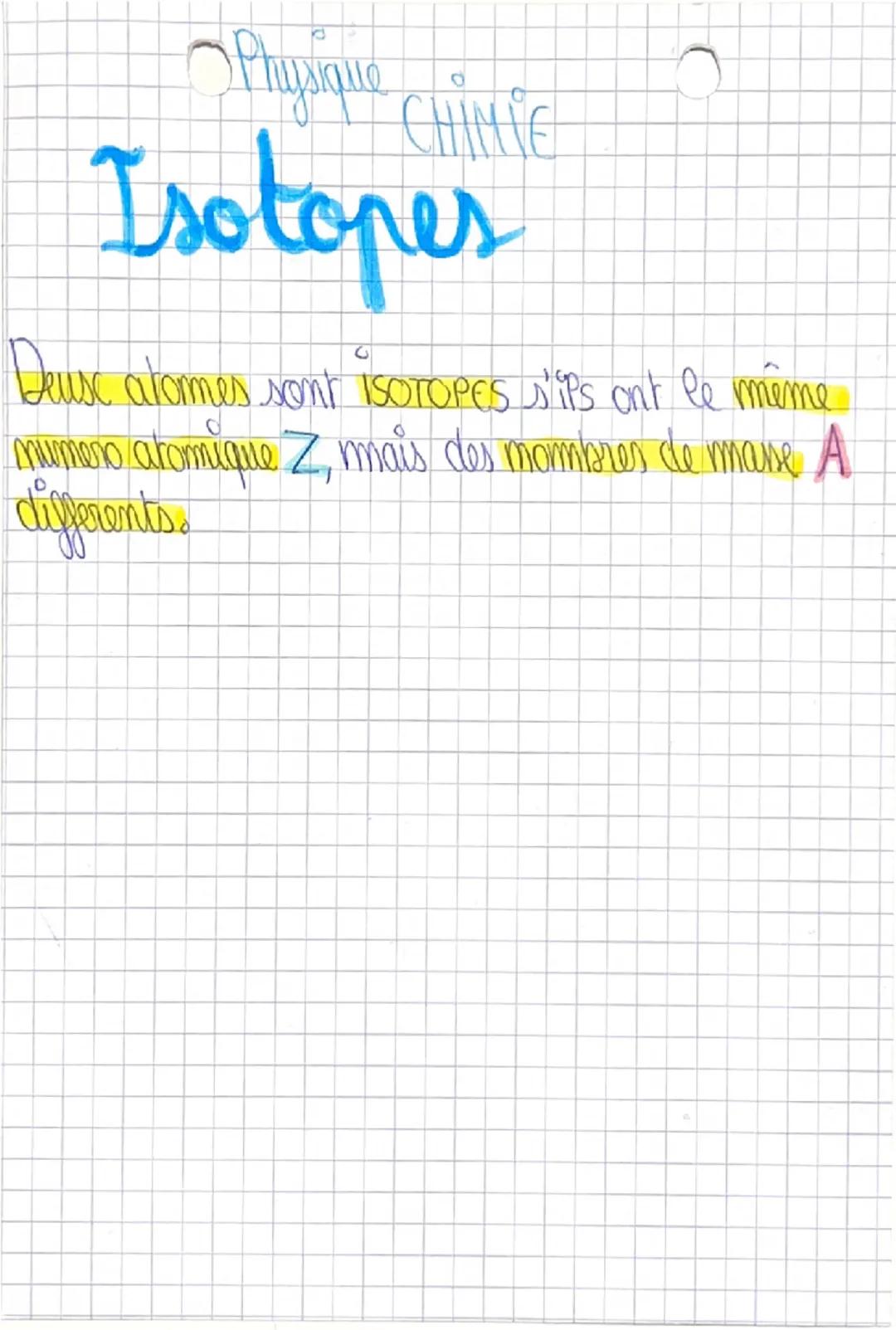 # Physique Chimie

noyau atomique & isotopes
(=10-15 m)

Les particules qui constituent le noyau atomique sont
appellées NUCICONS. (PROTONS>