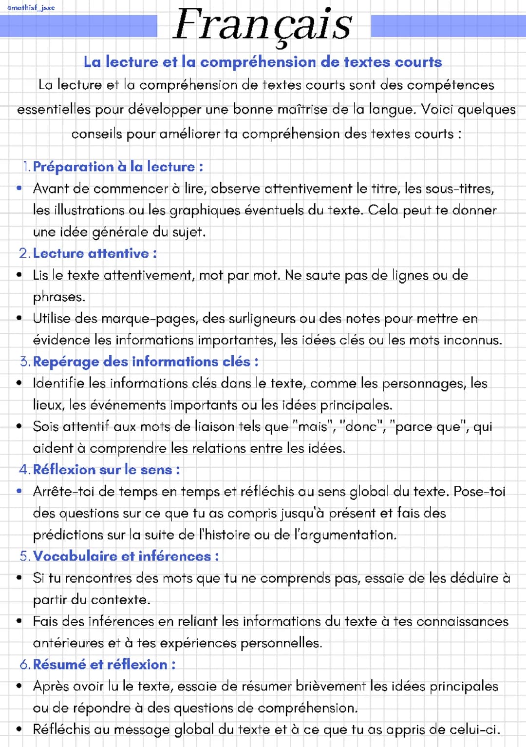 La lecture et la compréhension de textes courts