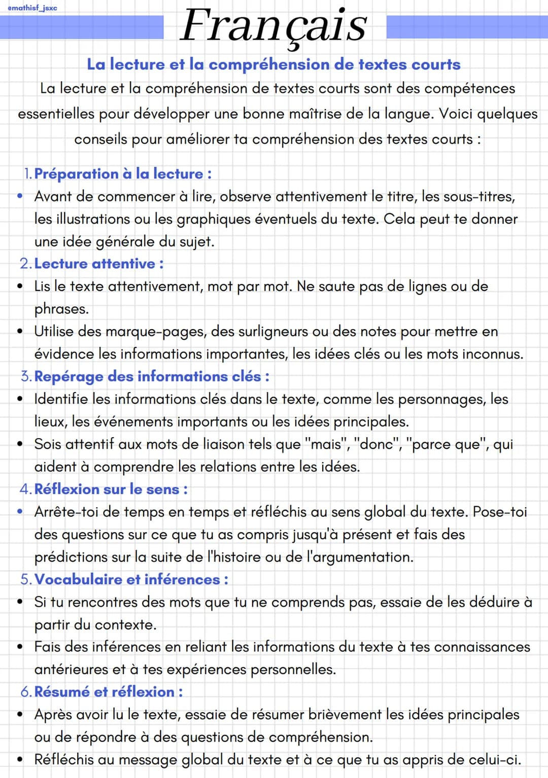 emathisf_jsxc
Français
La lecture et la compréhension de textes courts
La lecture et la compréhension de textes courts sont des compétences
