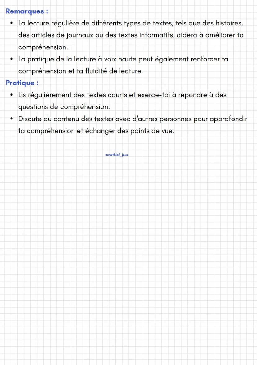 emathisf_jsxc
Français
La lecture et la compréhension de textes courts
La lecture et la compréhension de textes courts sont des compétences
