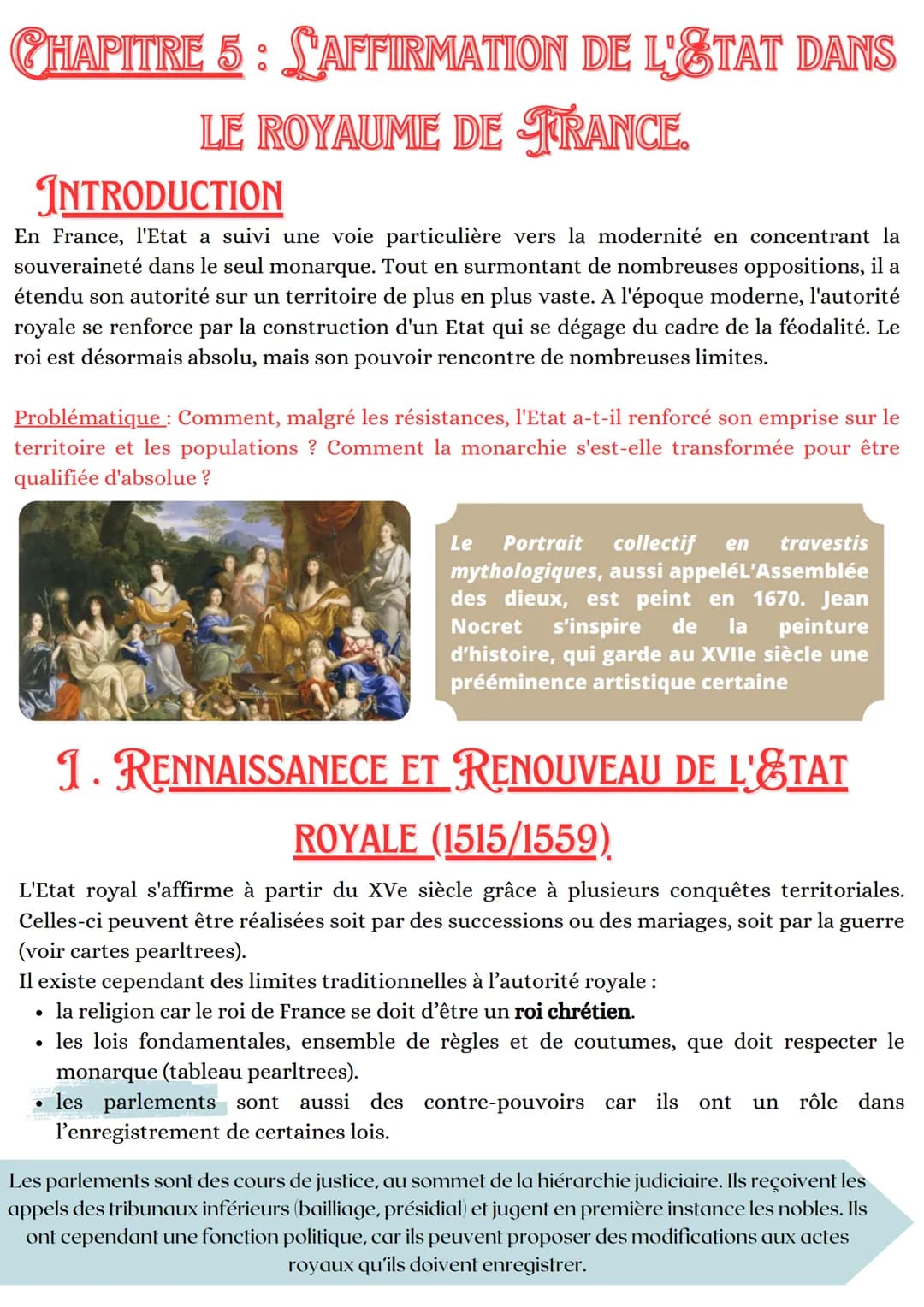 CHAPITRE 5: SAFFIRMATION DE L'ÉTAT DANS
LE ROYAUME DE FRANCE.
INTRODUCTION
En France, l'Etat a suivi une voie particulière vers la modernité
