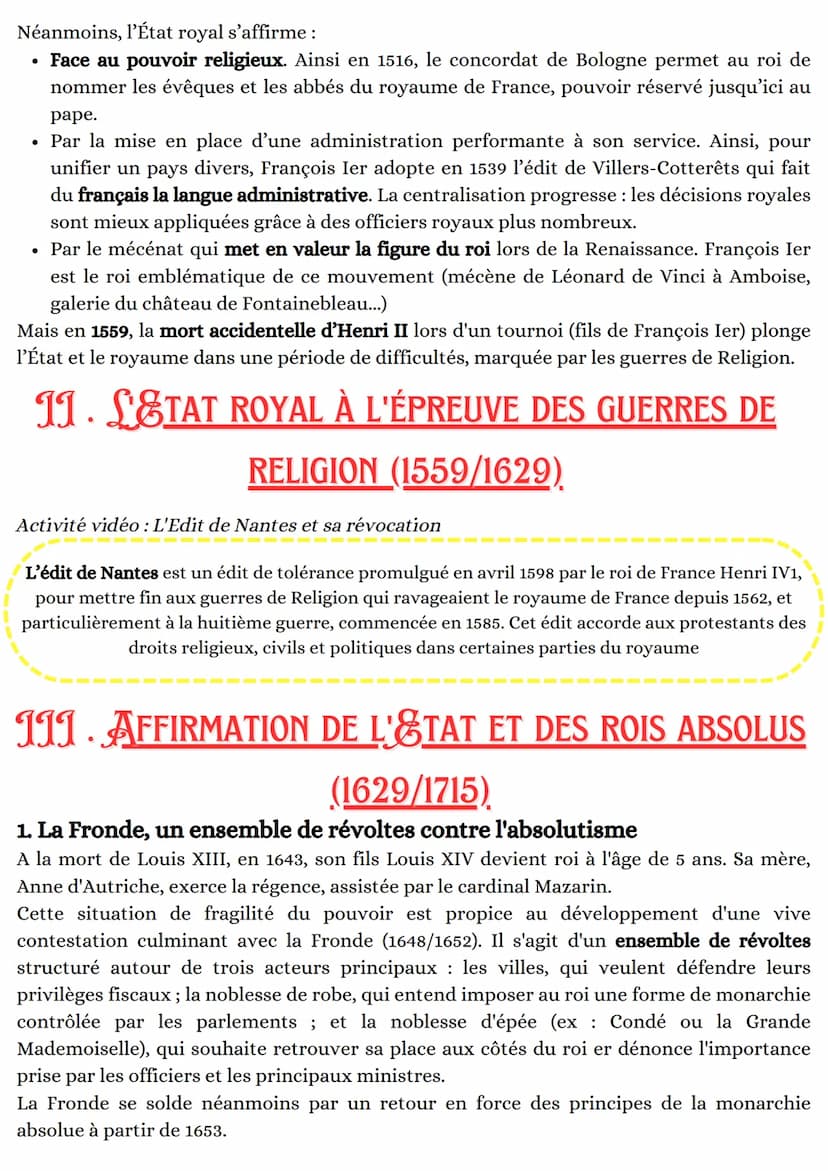 CHAPITRE 5: SAFFIRMATION DE L'ÉTAT DANS
LE ROYAUME DE FRANCE.
INTRODUCTION
En France, l'Etat a suivi une voie particulière vers la modernité