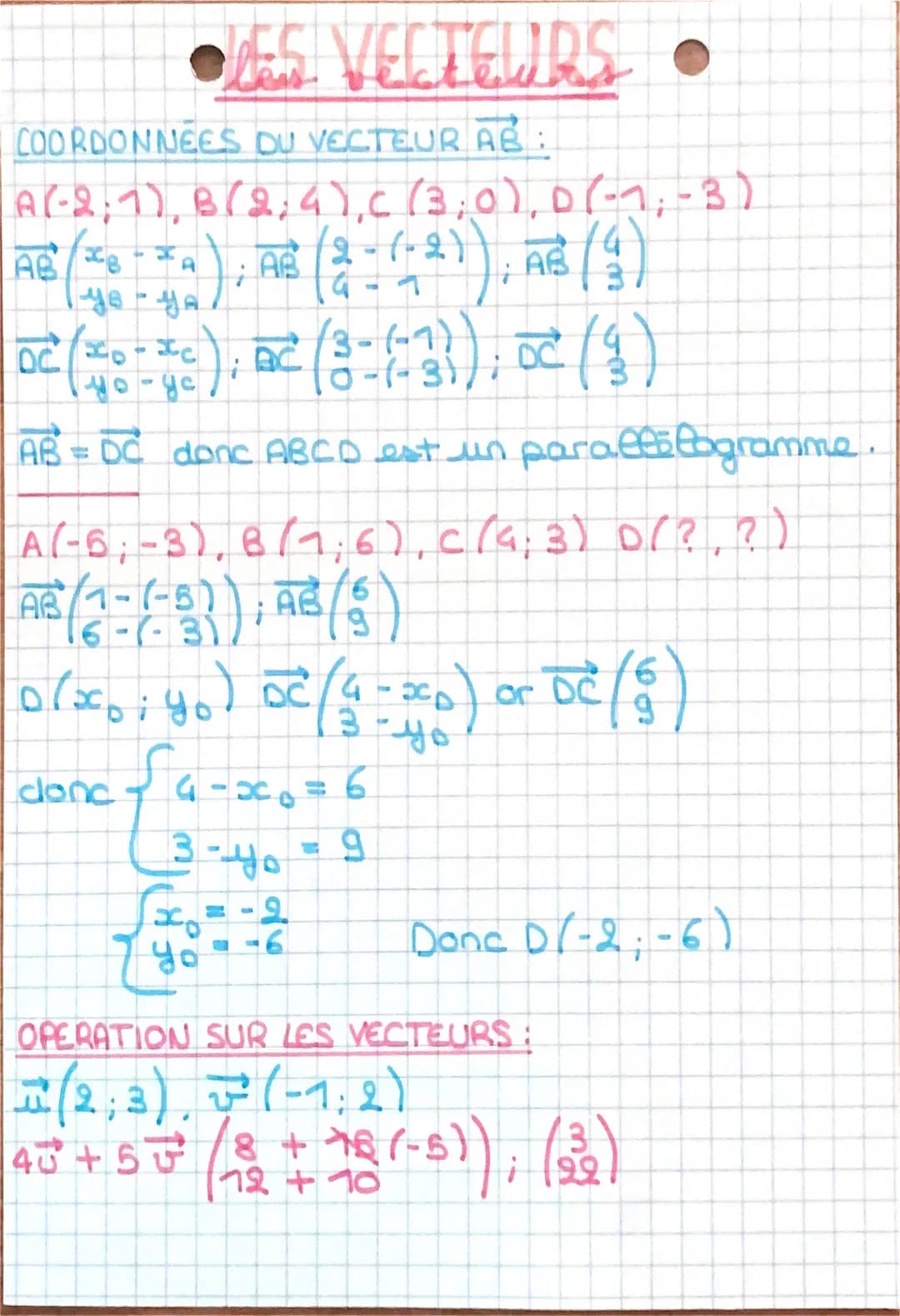 ORES VECTEURS!
COORDONNEES DU VECTEUR AB:
A(-21), B(2;4), C (3; 0), D (-1₁-3)
(2-(-2)
- (-2)); AB (4)
BC (3-(-3)); DC (1)
AB 8 :)
DC/50-xc
н