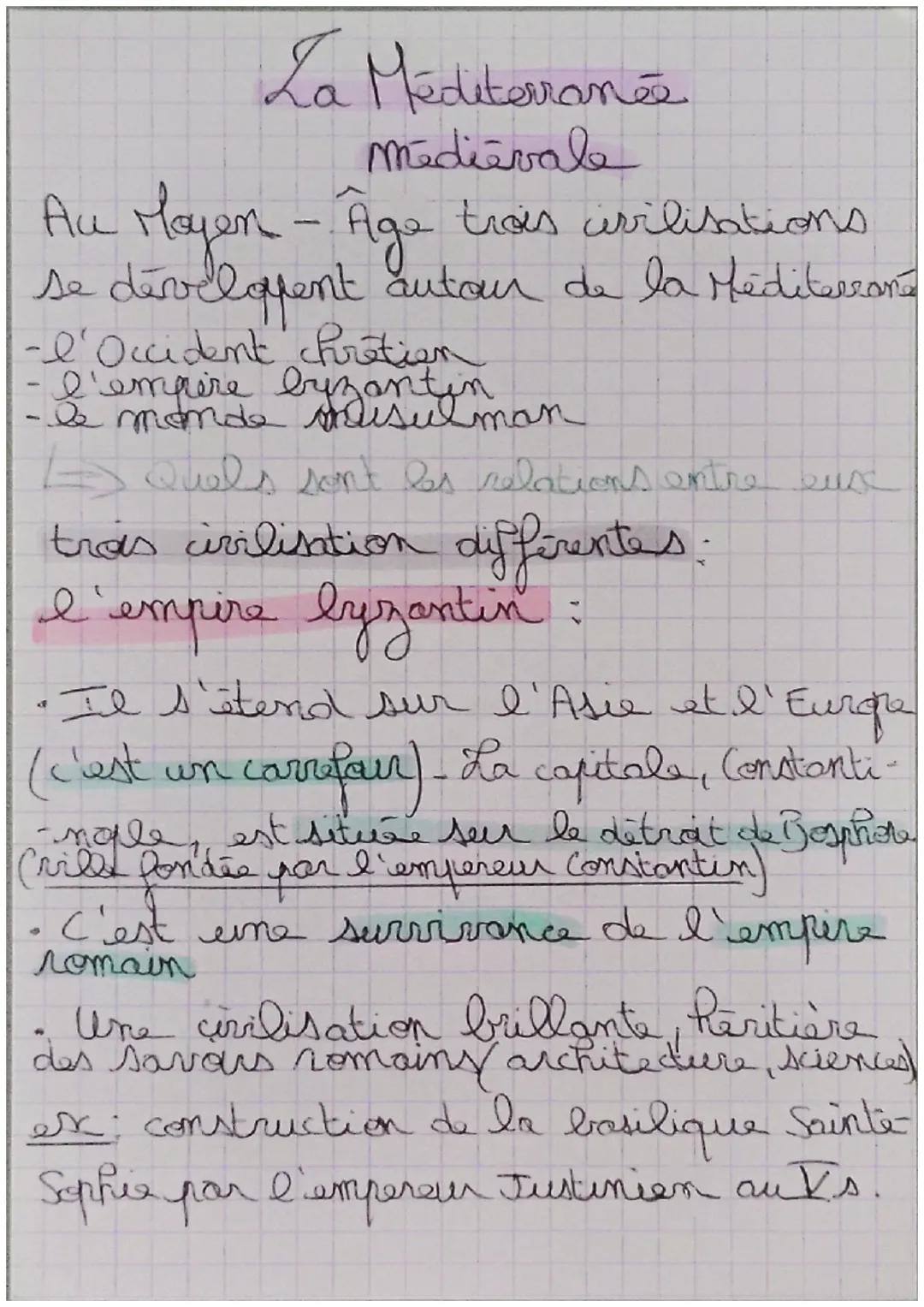 # La Méditerranée
Medievale

Au Moyen-Aga trois civilisations
se develoquent autour de la Mediterran

-l'Occident chrêtion
-
l'empire byzant