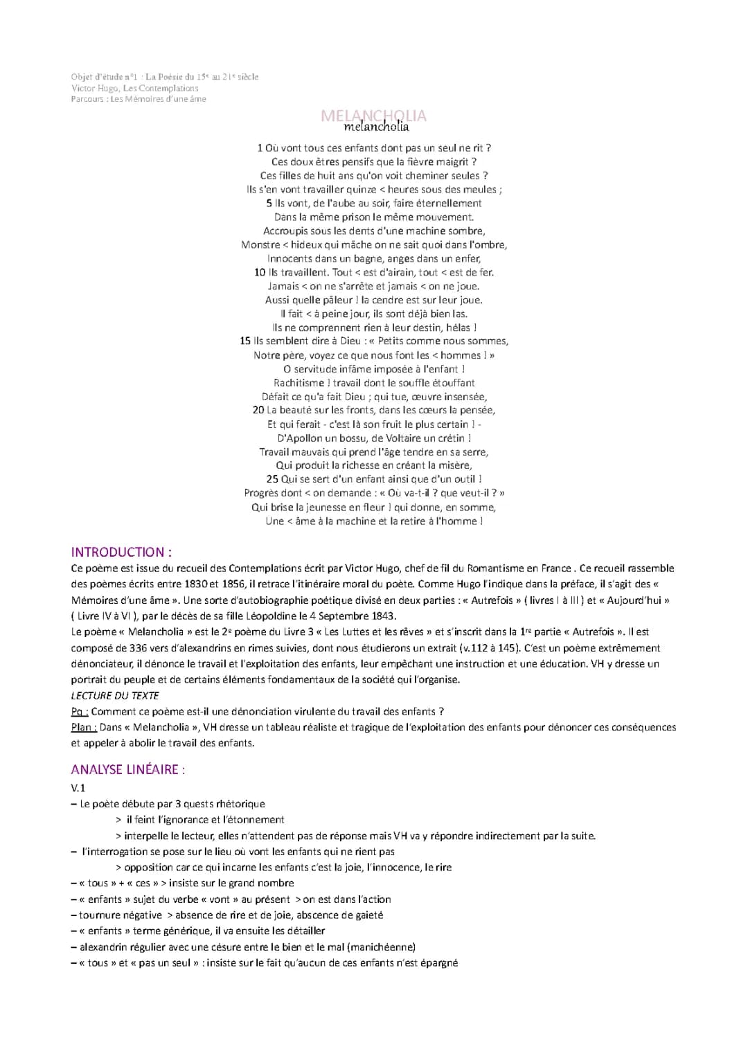 Découvre Melancholia de Victor Hugo : PDF, Analyse et Poésie CM2