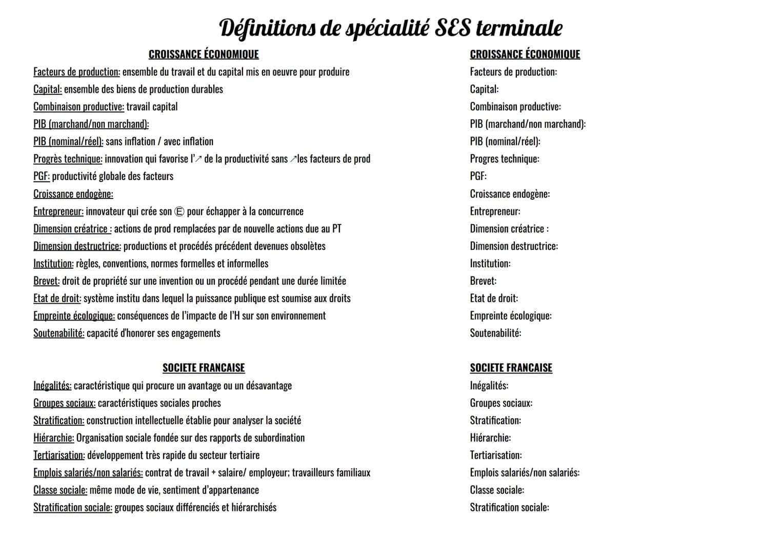 Définitions de spécialité S&S terminale
CROISSANCE ÉCONOMIQUE
Facteurs de production:
Capital:
Combinaison productive:
CROISSANCE ÉCONOMIQUE