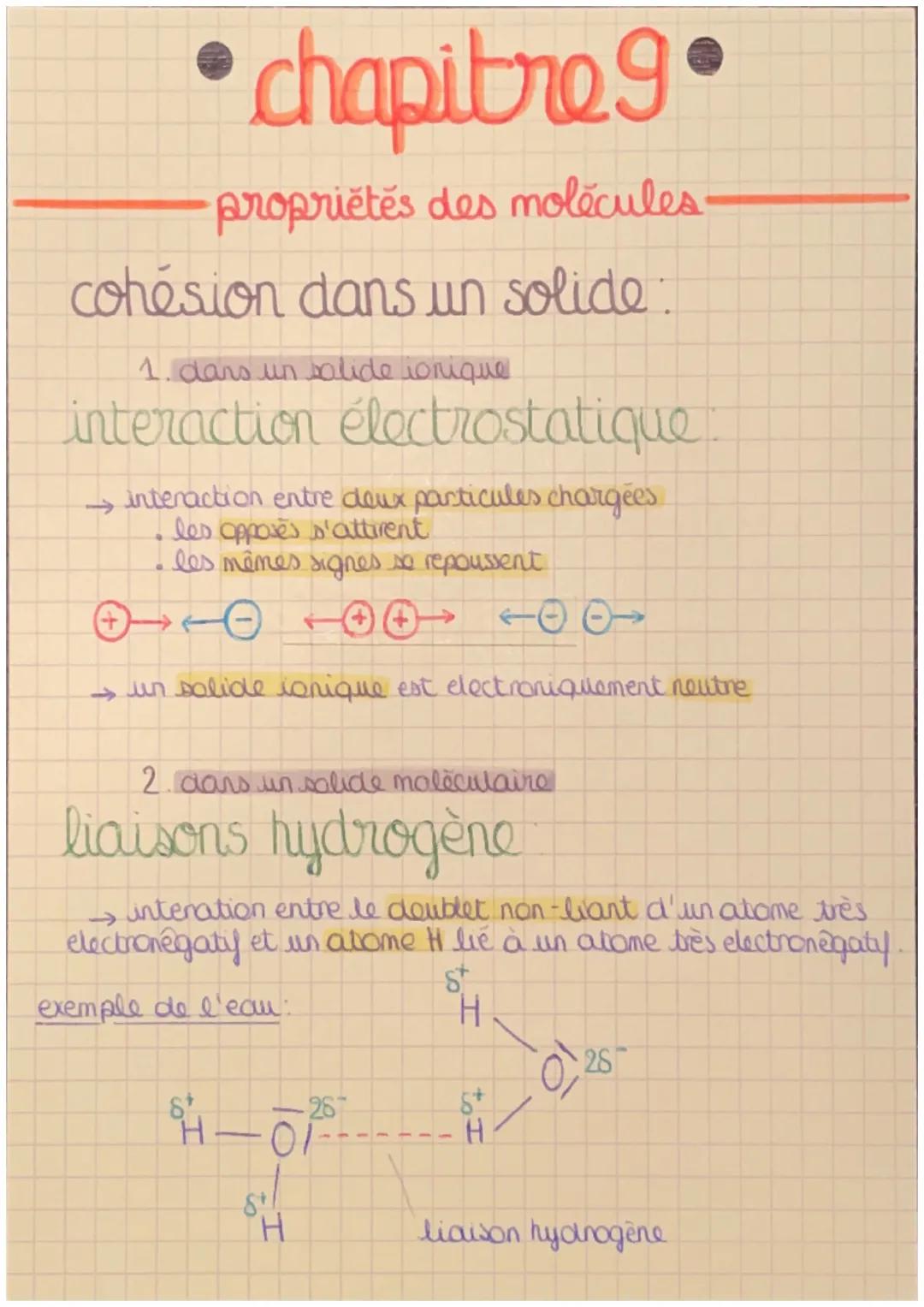 # chapitre 9.

propriétés des molécules.

cohésion dans un solide:

1. dans un solide ionique

interaction électrostatique:

→interaction en