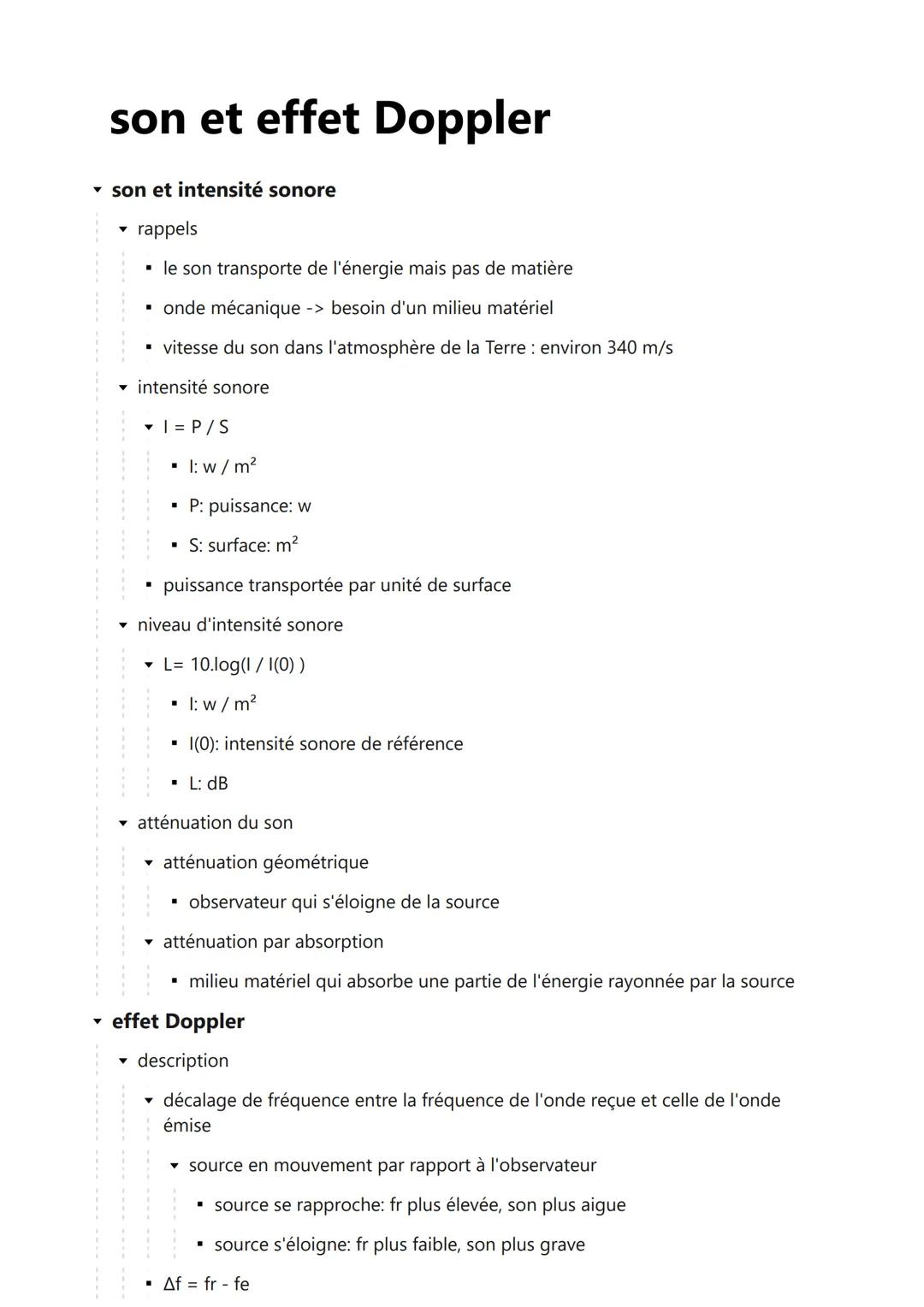 son et effet Doppler
▾ son et intensité sonore
rappels
▪ le son transporte de l'énergie mais pas de matière
▪ onde mécanique -> besoin d'un 