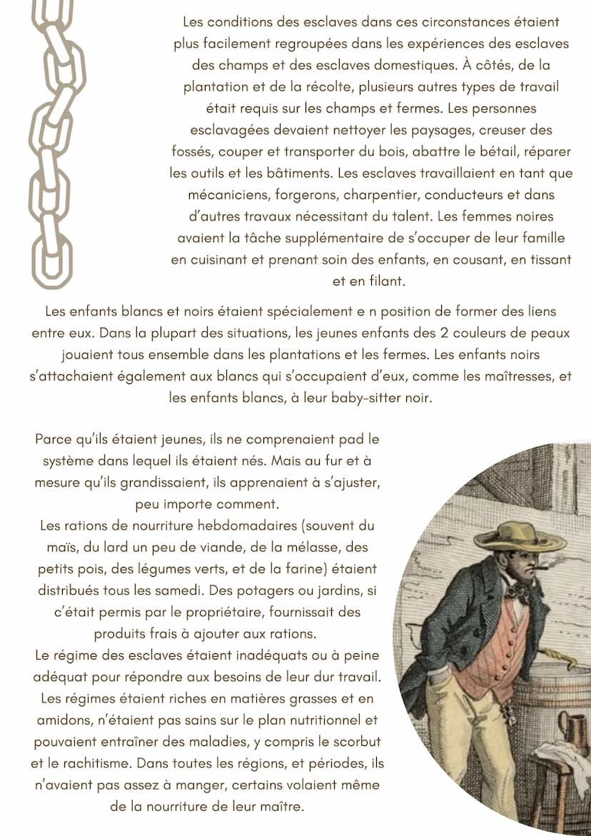 Conditions de vie
des esclaves
Sversion française
La dépendance résultante des esclaves à leurs maîtres pour les premières
nécessités - nour