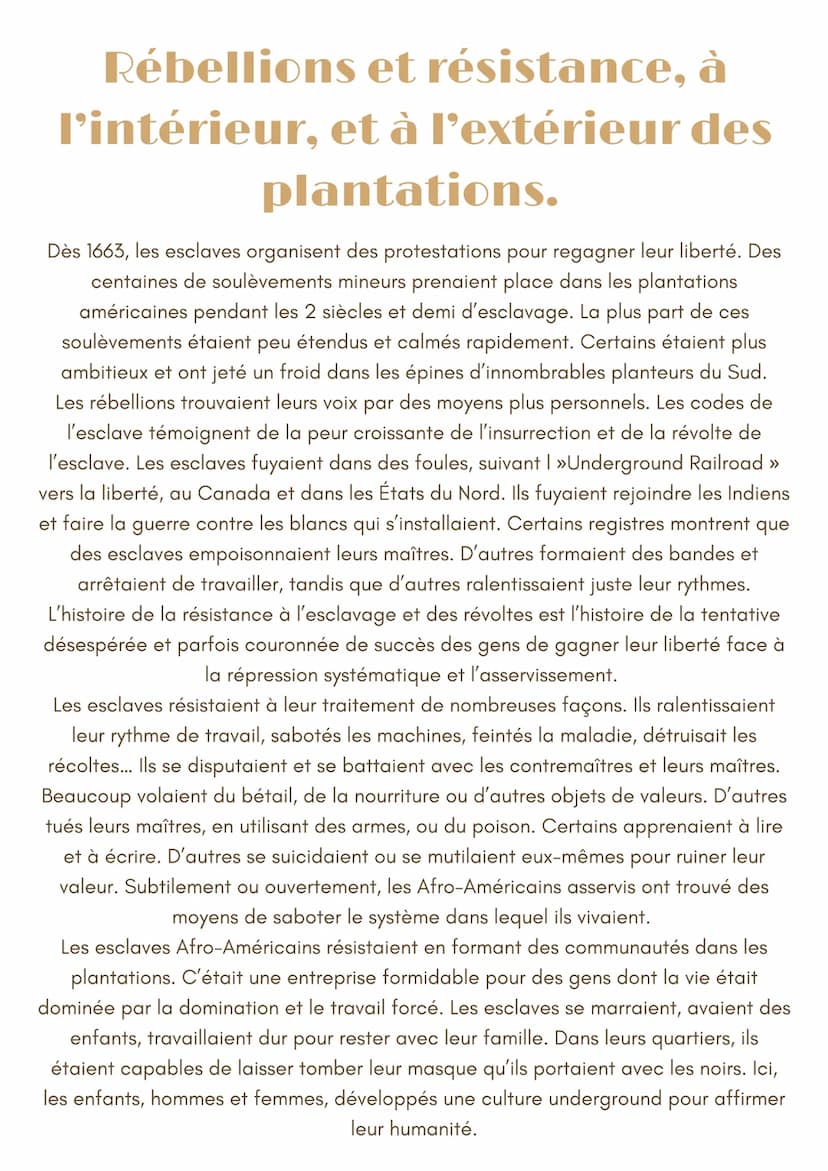 Conditions de vie
des esclaves
Sversion française
La dépendance résultante des esclaves à leurs maîtres pour les premières
nécessités - nour