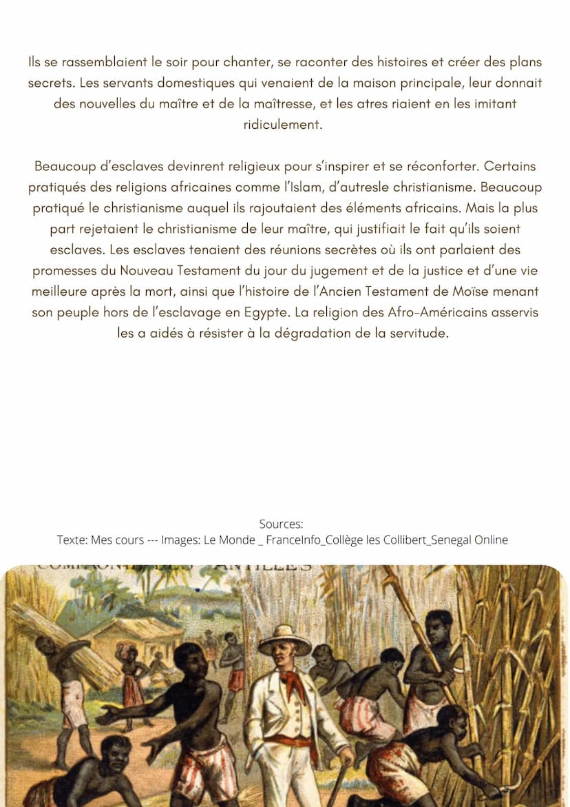 Conditions de vie
des esclaves
Sversion française
La dépendance résultante des esclaves à leurs maîtres pour les premières
nécessités - nour