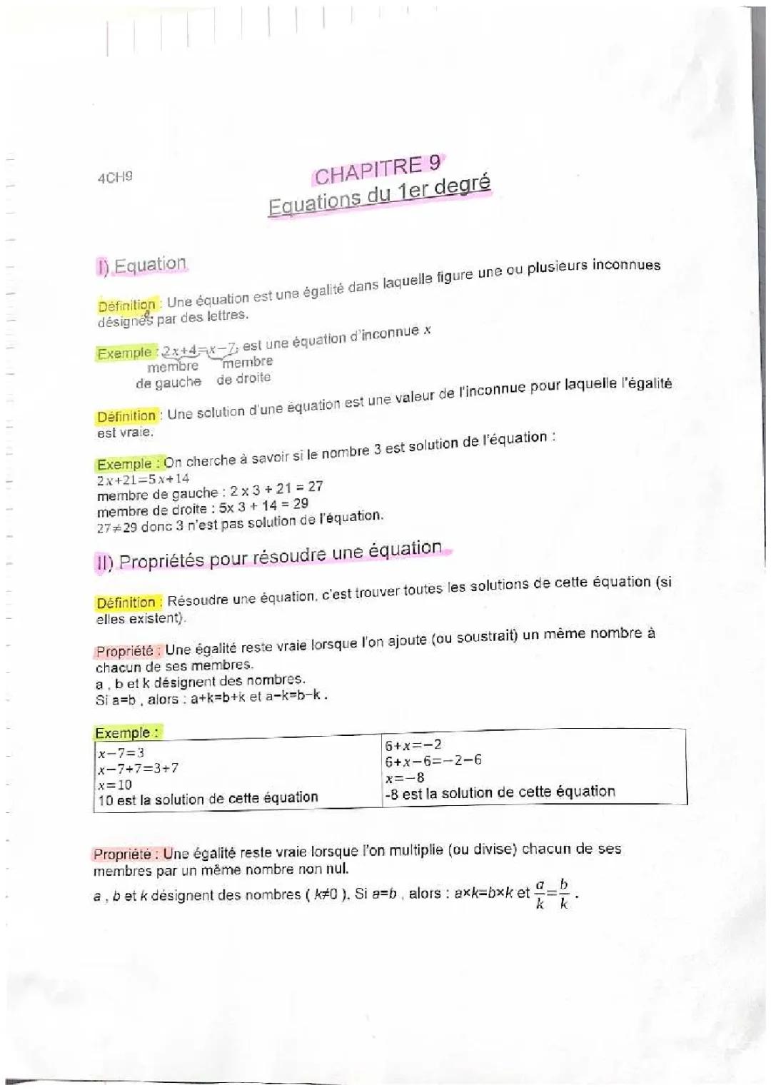 Équation du 1er degré.